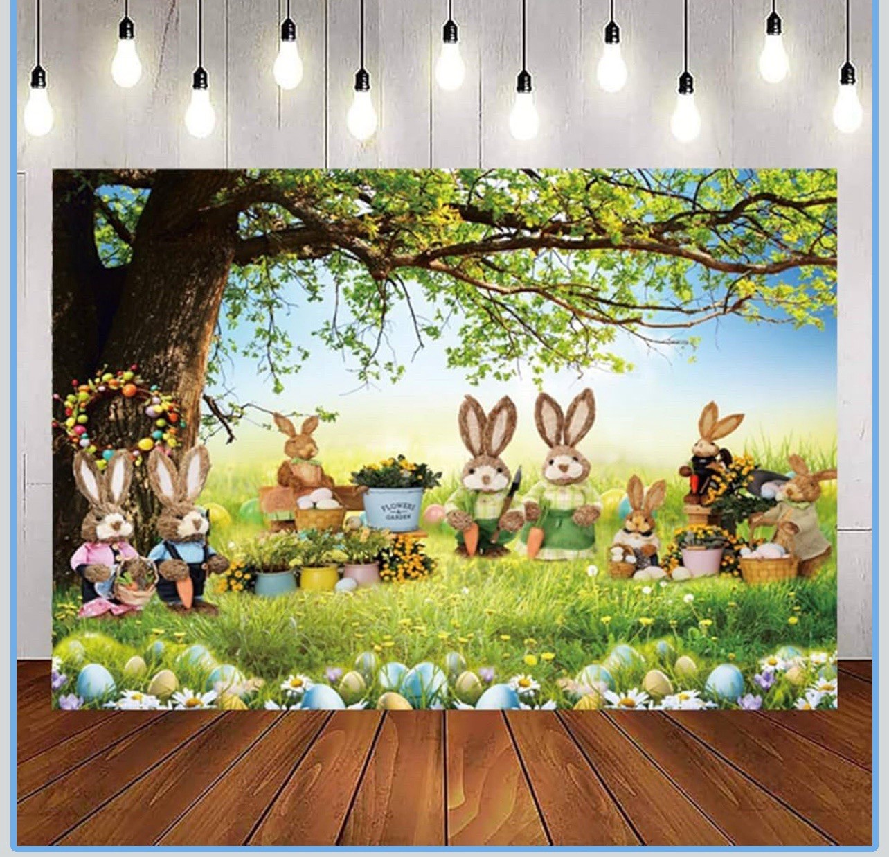 Spring Easter Backdrops for Photography 10x8ft Cartoon Easter Happy Rabbit Green