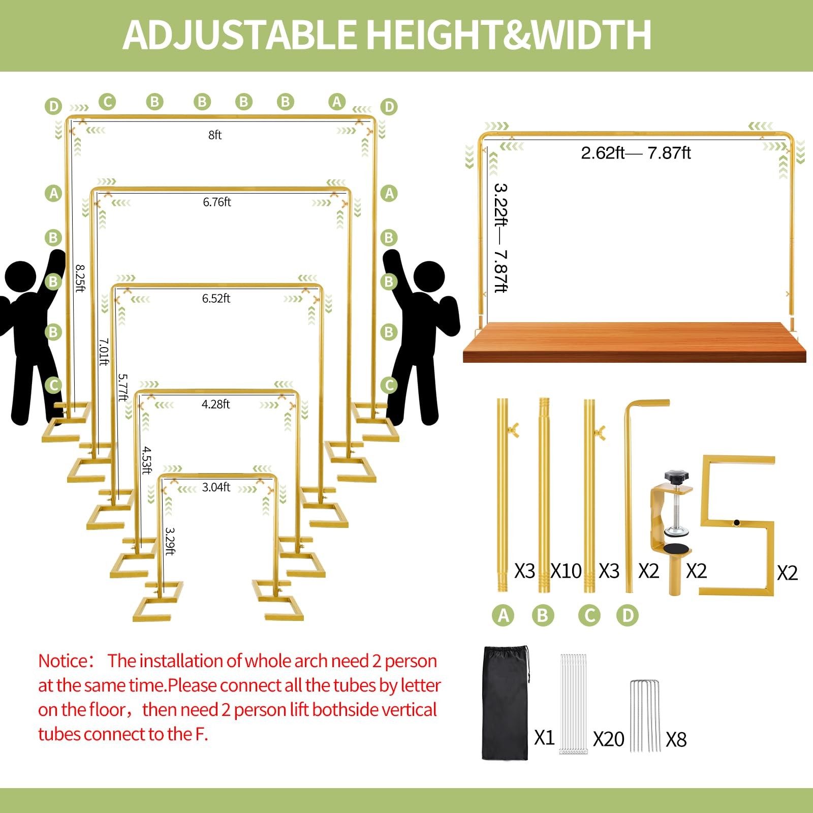 8.2FT x 8FT Backdrop Stand Heavy Duty with Base, Gold Portable Adjustable Pip…