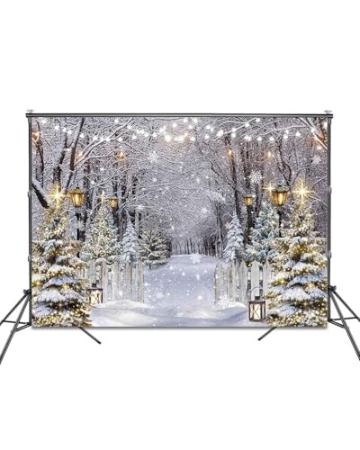 Winter Scene Backdrop Snow Forest Party Decorations for 7x5ft(82″x60″) White