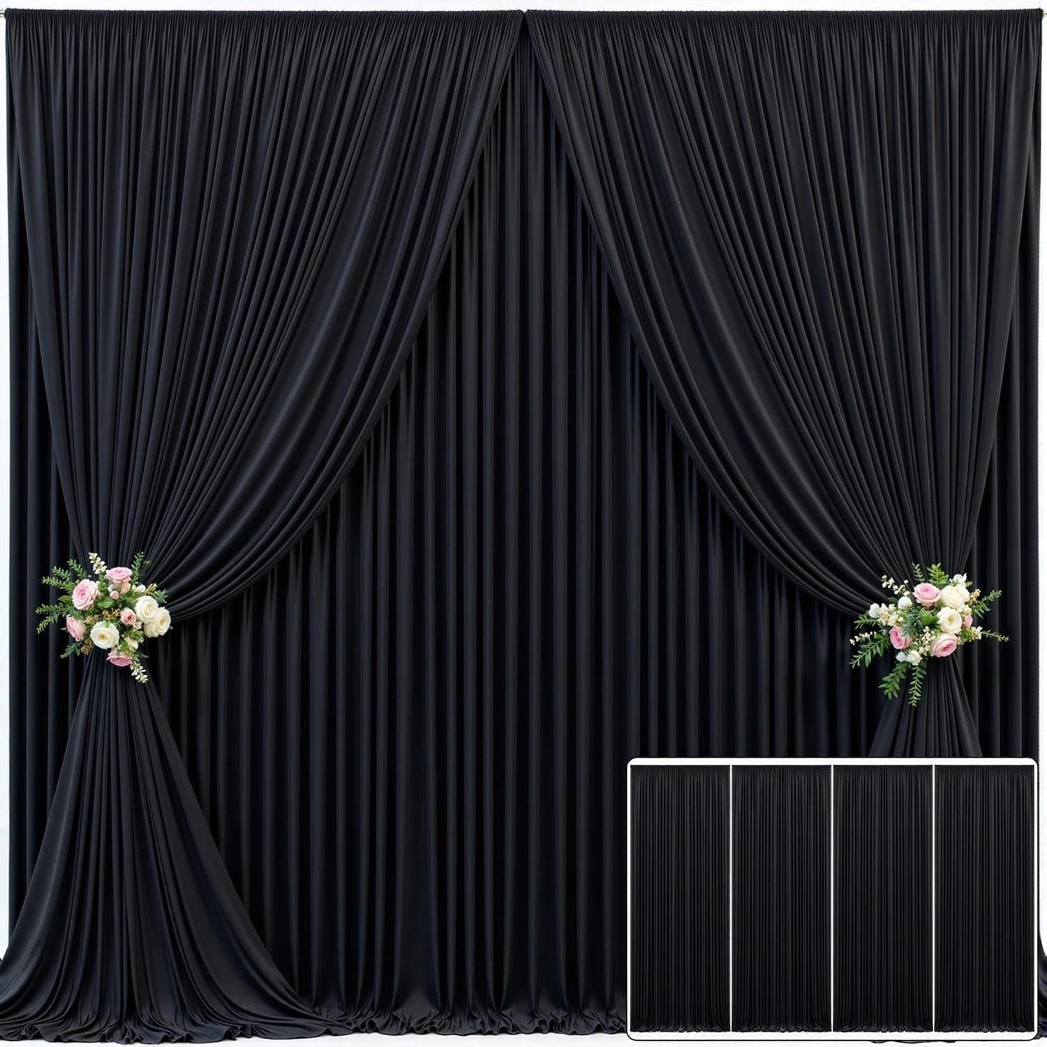 Black Backdrop Curtain 4 Panels 20ft x 10ft for Parties Weddings Photography