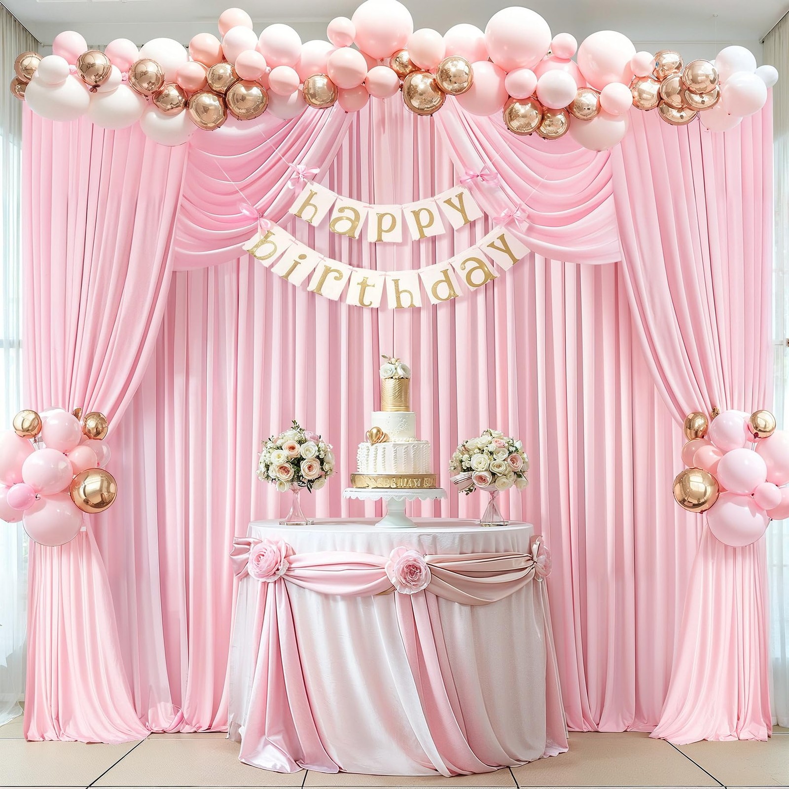 Best 8 x 10 ft Baby Pink Backdrop Curtains Photo Background Panels Wrinkle Free