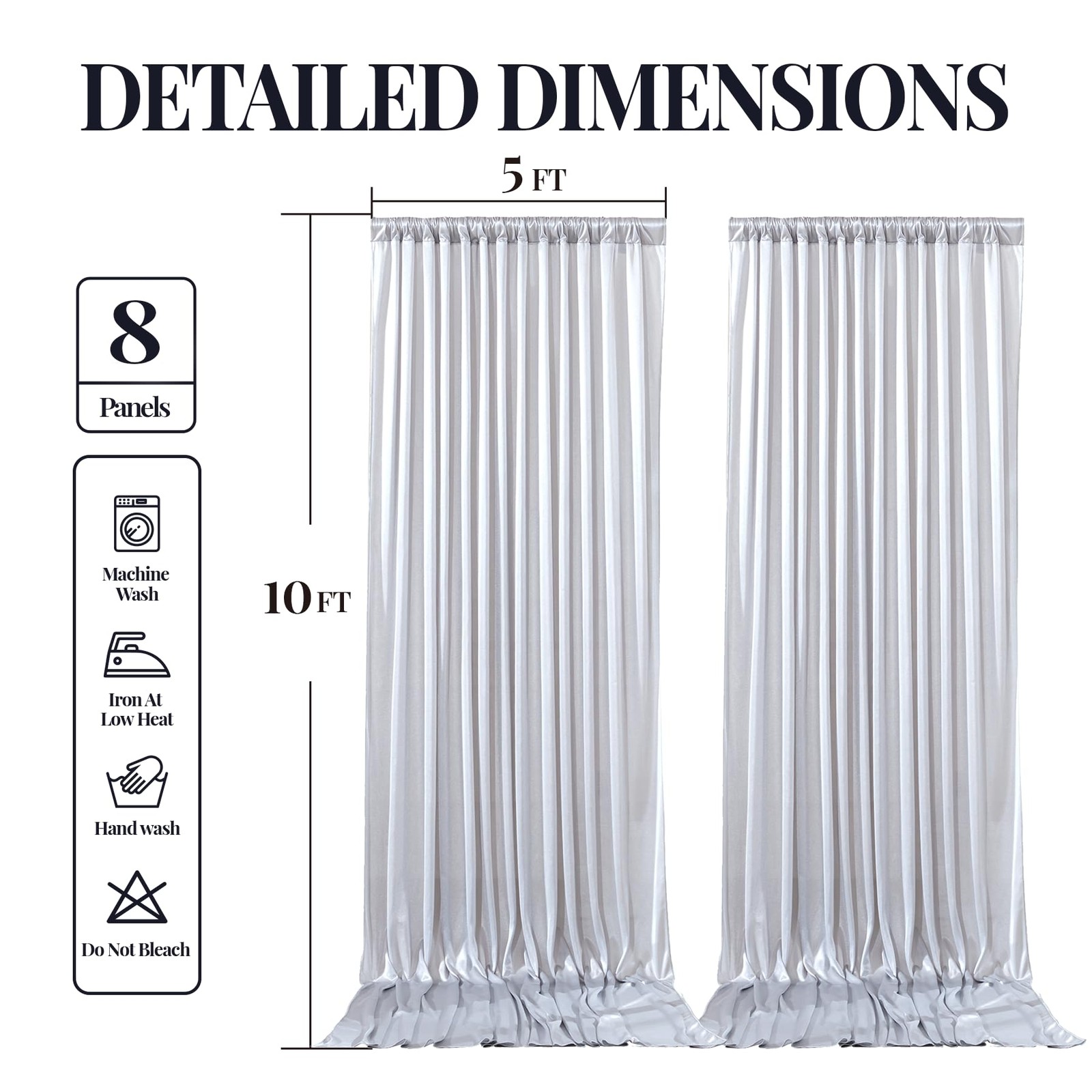 40x10ft Silver Glitter Backdrop Curtain for W5 x H10′(8 Panels),