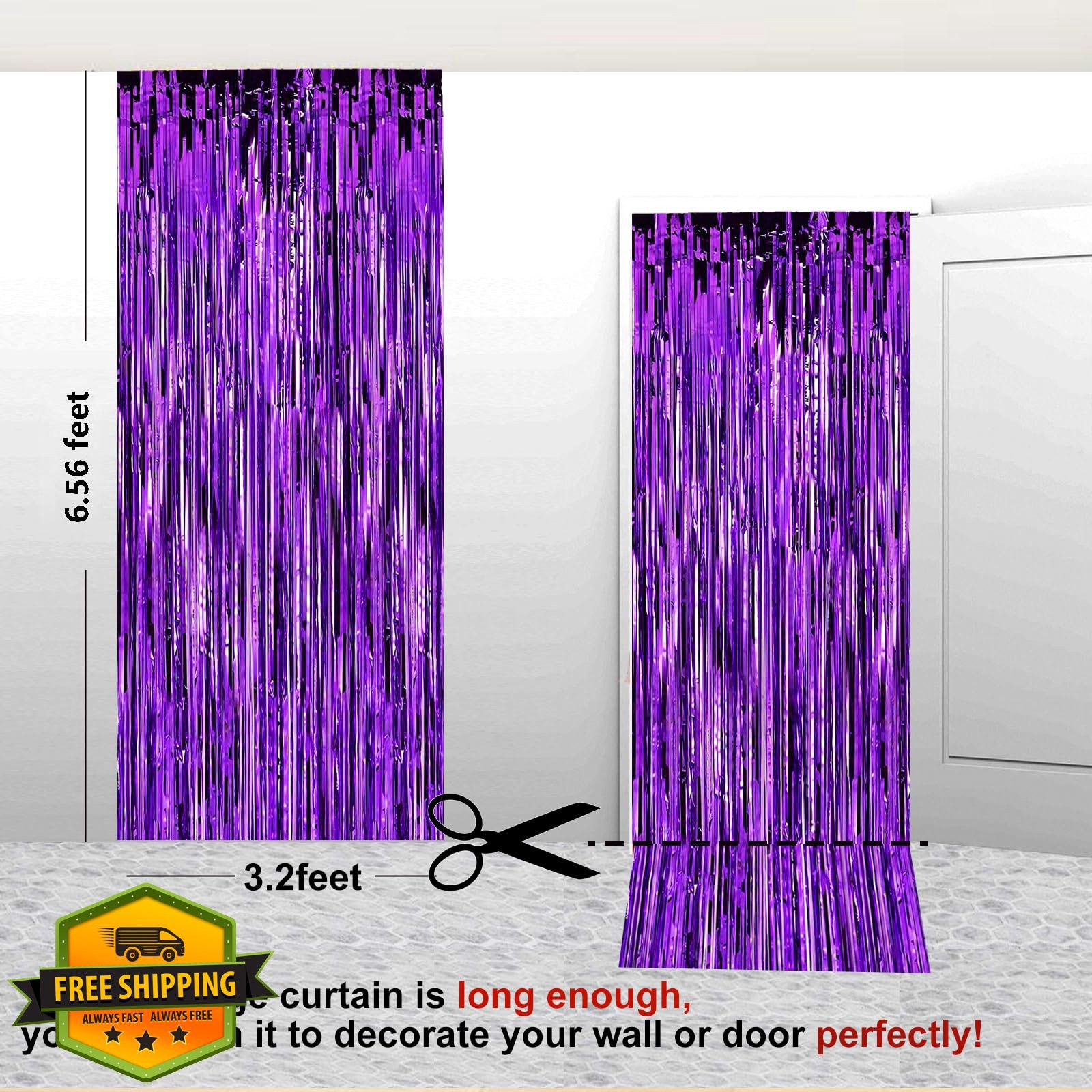 Yighaw Tinsel Curtain Backdrop Purple 3.28ft x 6.56ft