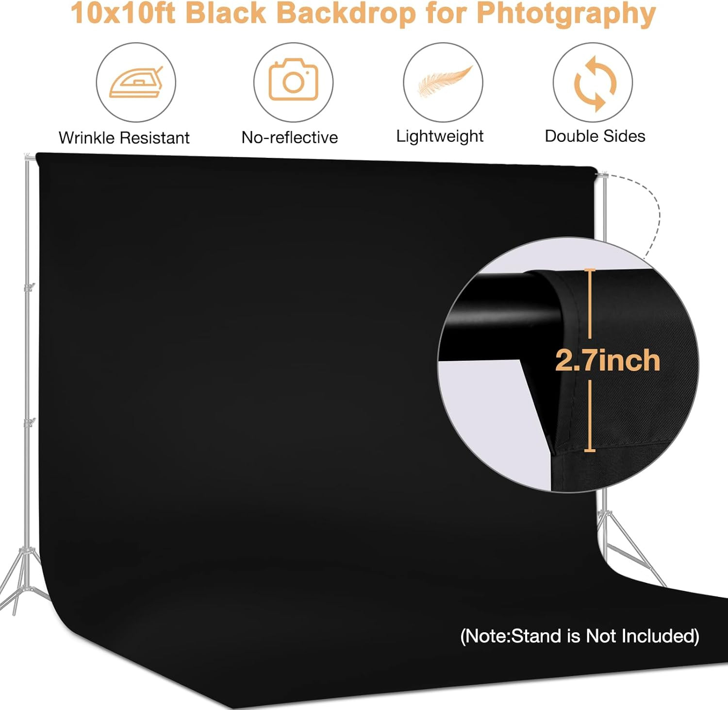 10X10 FT Black Backdrop Background for Photography, Large Photo Backdrop Curtain