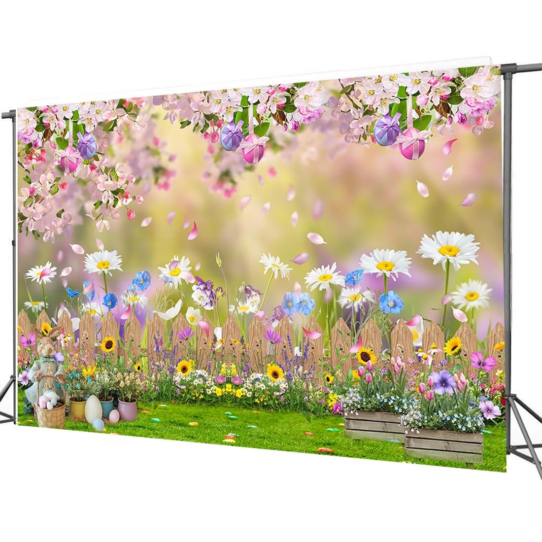 Spring Easter Backdrop Pink Flowers Photography Background Decor 8×6 Foot