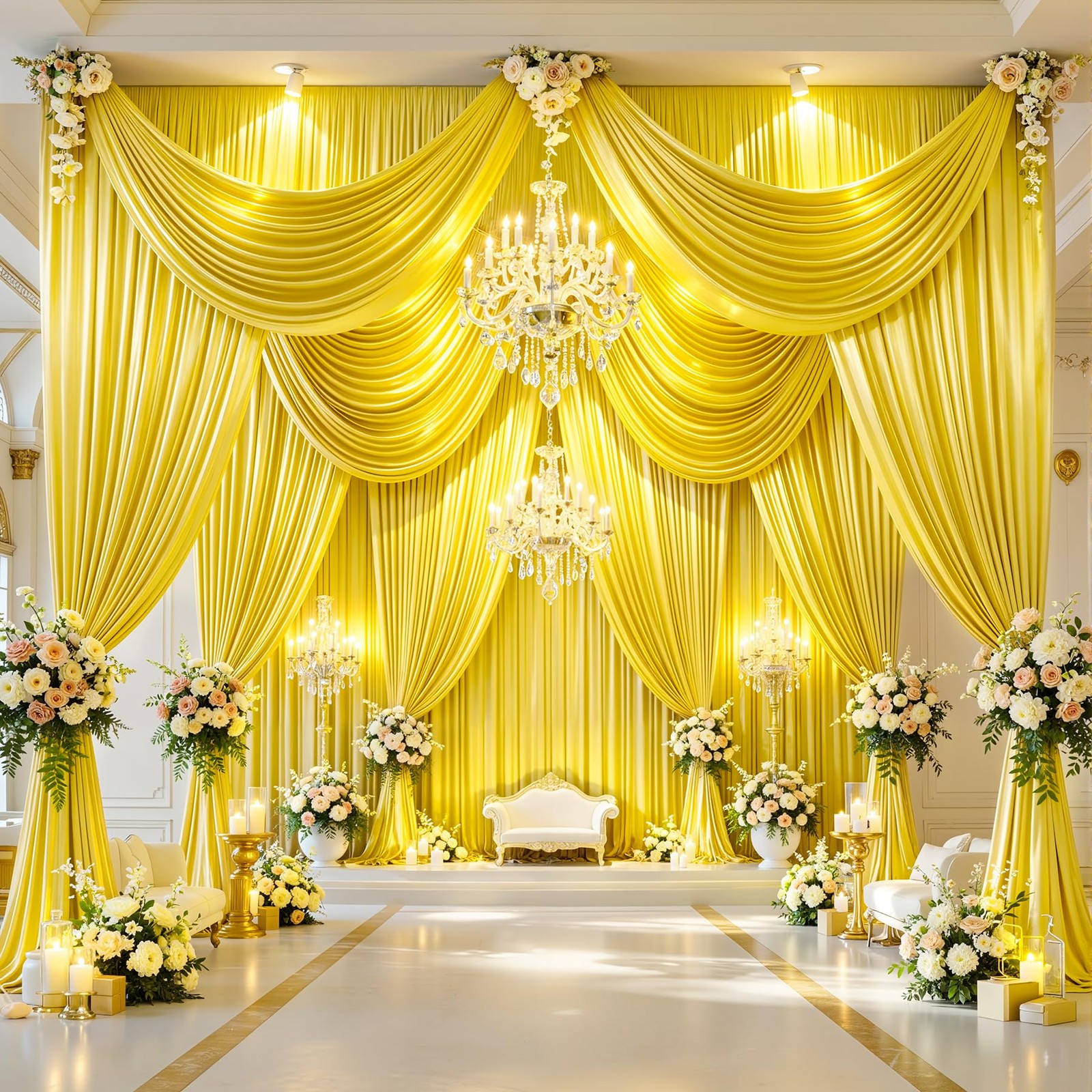 40x10ft Yellow Gold Glitter Backdrop Curtain W5 x H10′(8 Panels),