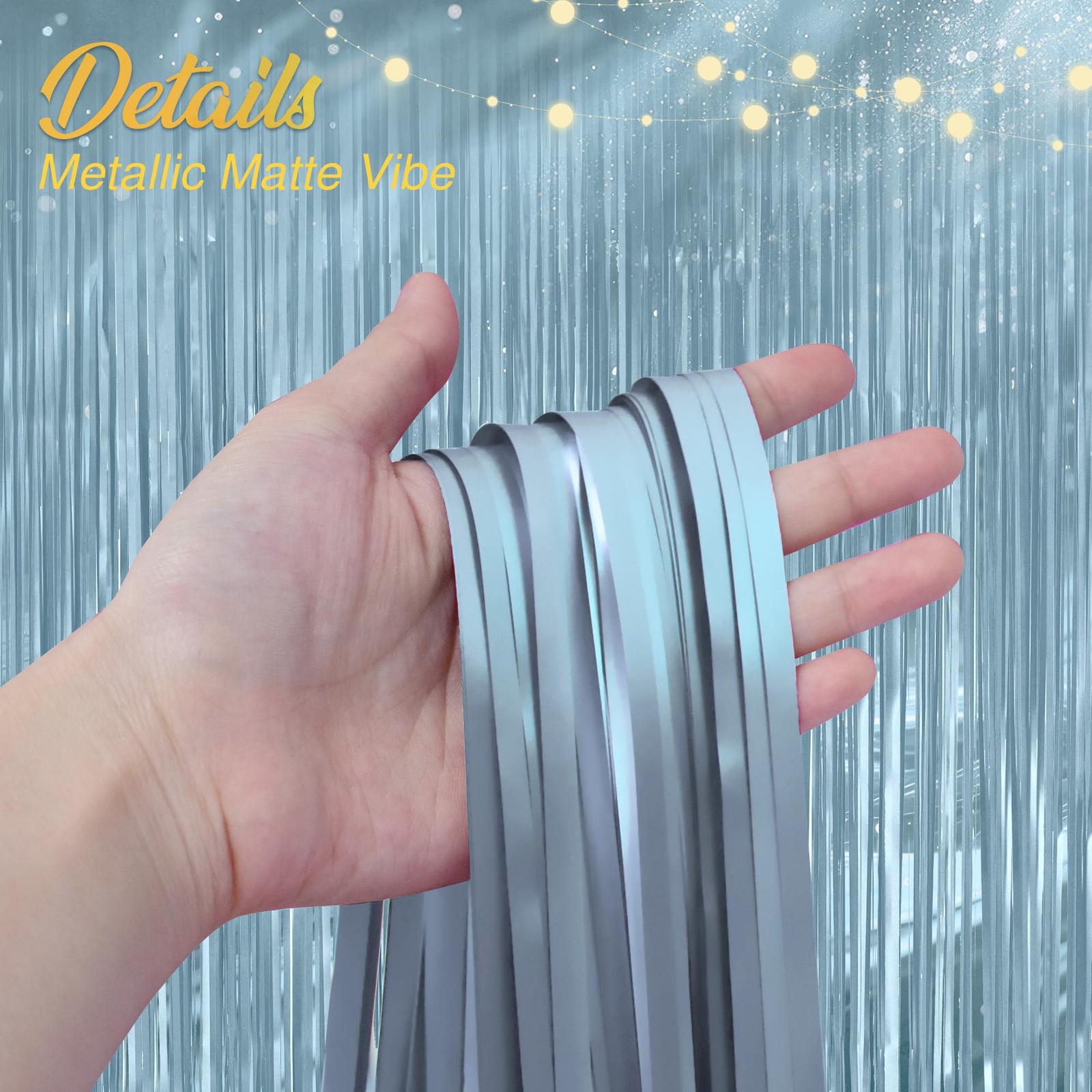 2 Pack Metallic Light Blue Fringe Backdrop 3.2×8.2ft Foil Tinsel Curtain Door