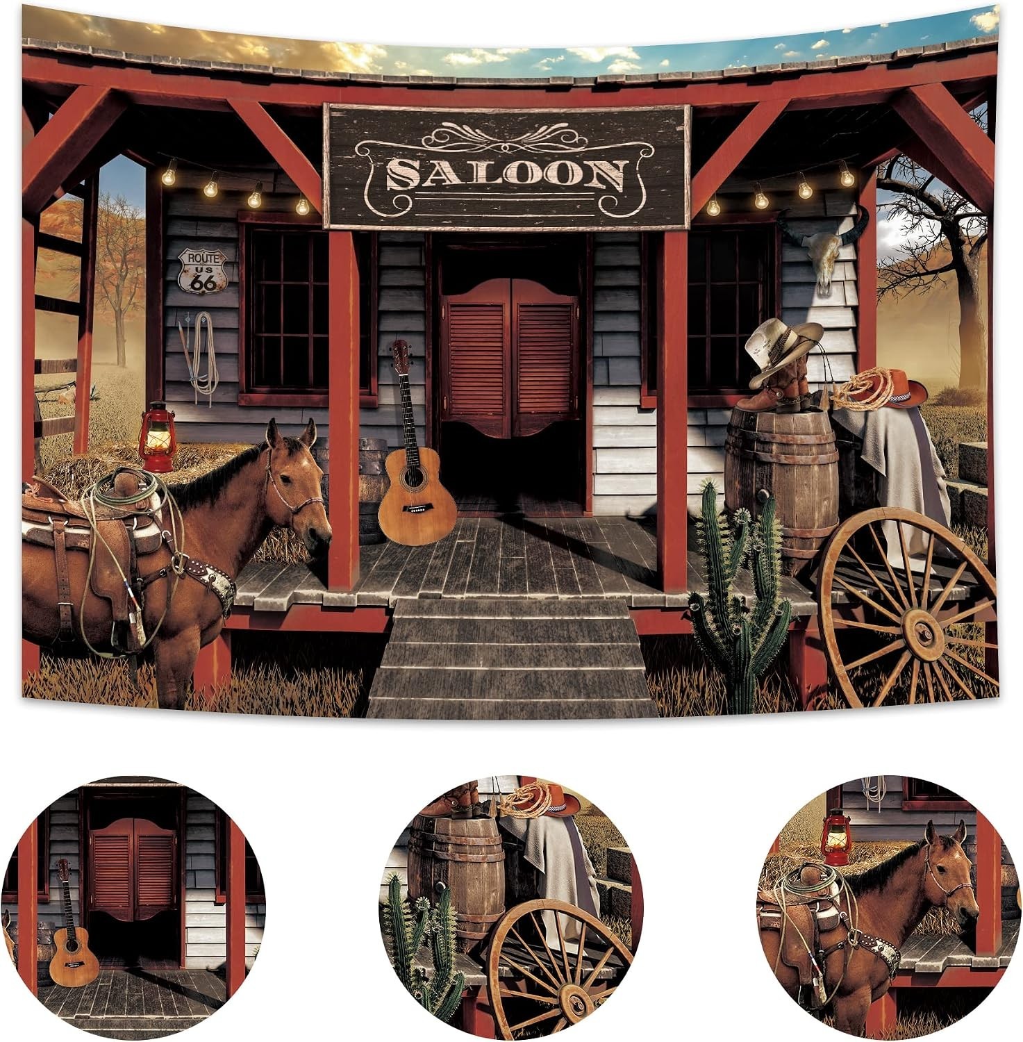 Unique 7x5ft Polyester Cowboy Saloon Backdrop – Ideal for Photography or Decor