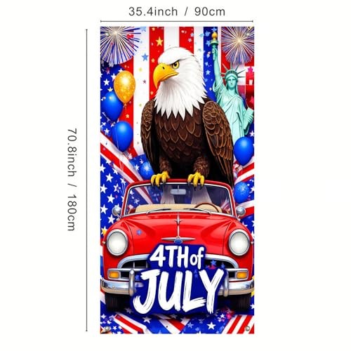 Patriotic Door Cover Decoration 71 x 35 in Holiday 4th of July Eagle Red Car