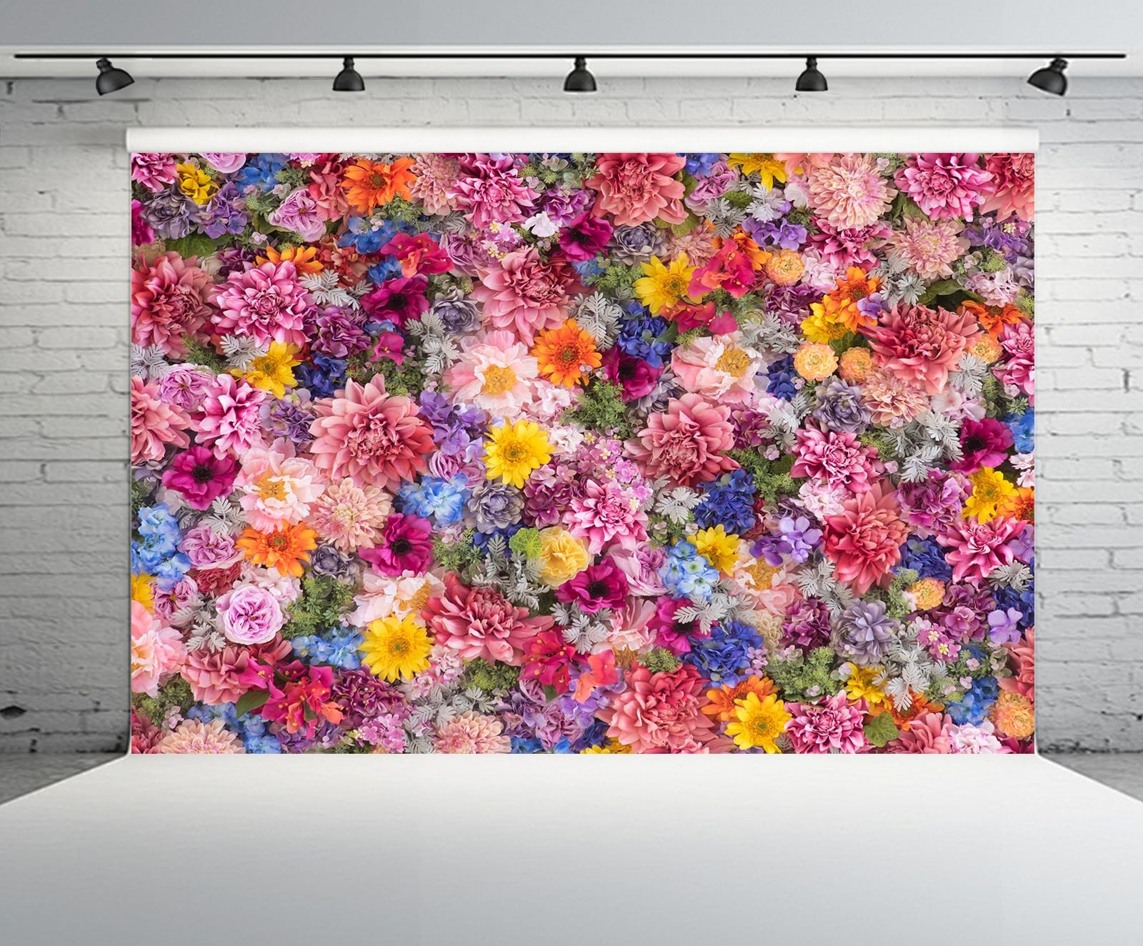 Colorful Blooming Flowers Spring Floral Wall Photography Background 7x5ft Mat