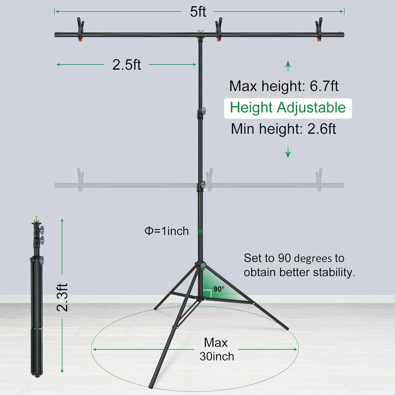 store Green Screen Backdrop Kit 5X6.7Ft, Portable Green Screen Stand with T-Shap