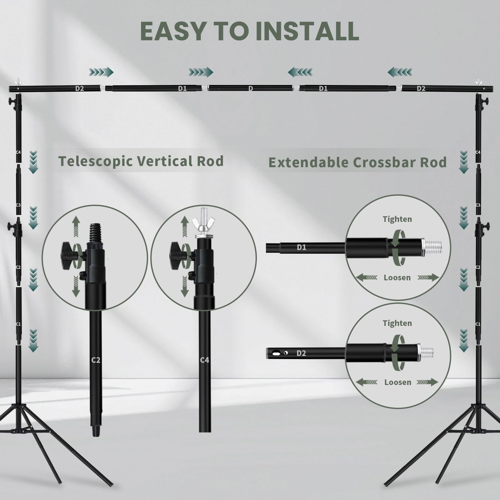 8.5×10 ft Backdrop Stand, Adjustable Back Drop Banner Stand, Photography Phot…