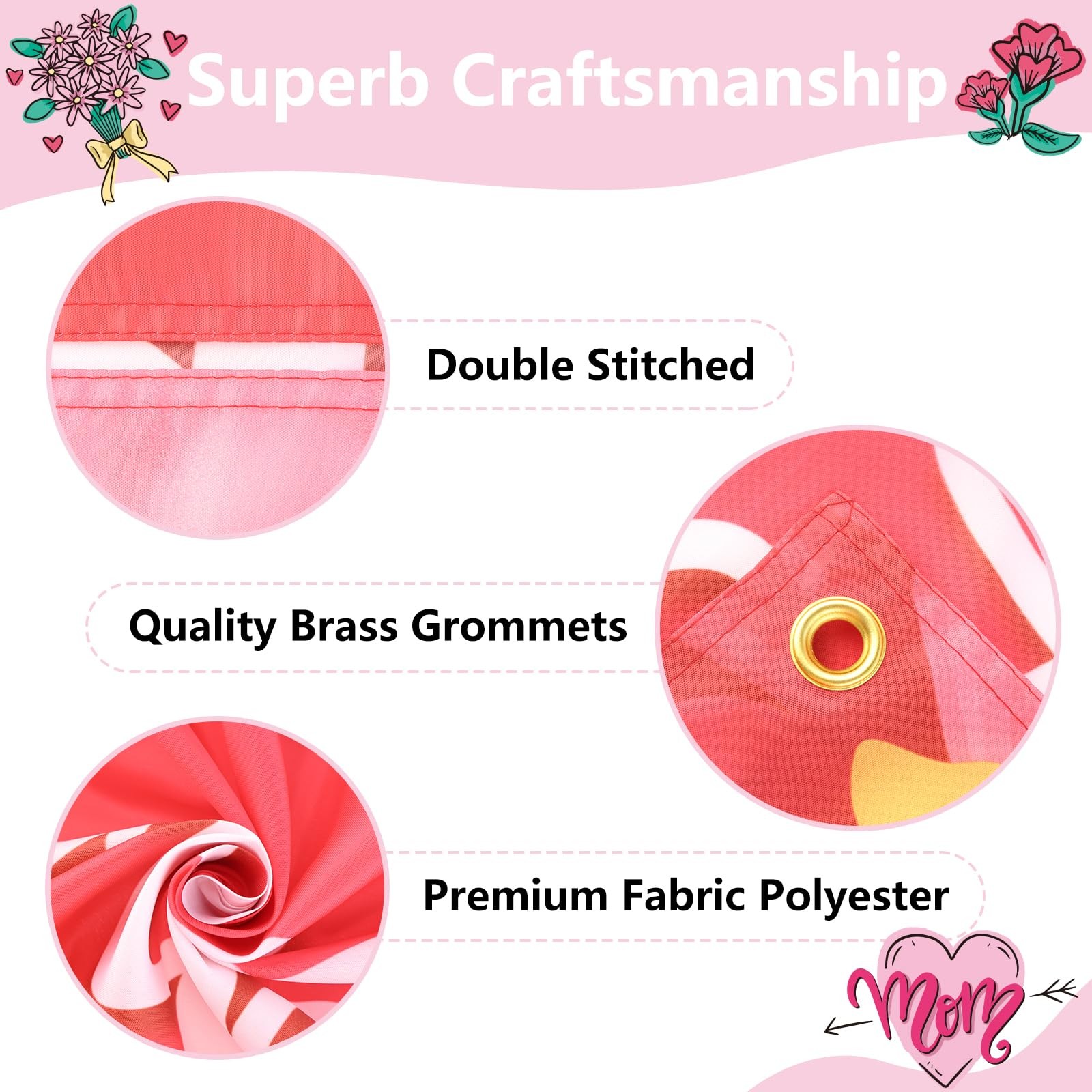 Mothers Day Banner 72″ x 48″ Decorations Happy Mother’s Day Backdrop Flowers Red
