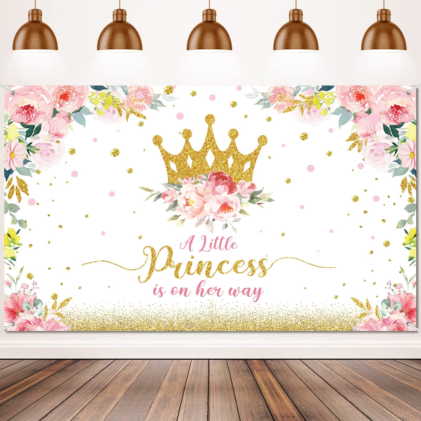 Tatuo Baby Shower Backdrop 6×3.6 ft Little Princess 71 x 43 inches, Gold