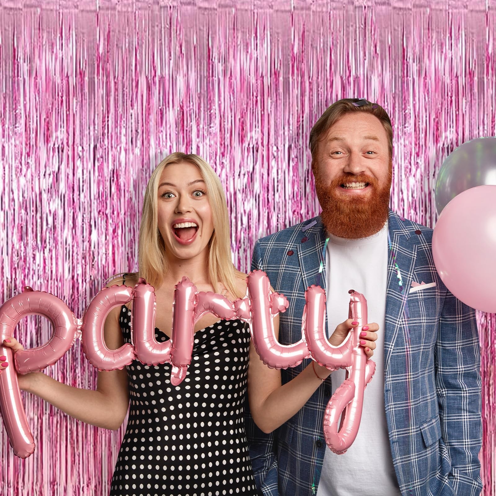 5 PCS Pink Foil Curtain Backdrop Metallic Tinsel Fringe Streamer 3.2×9.8 FT