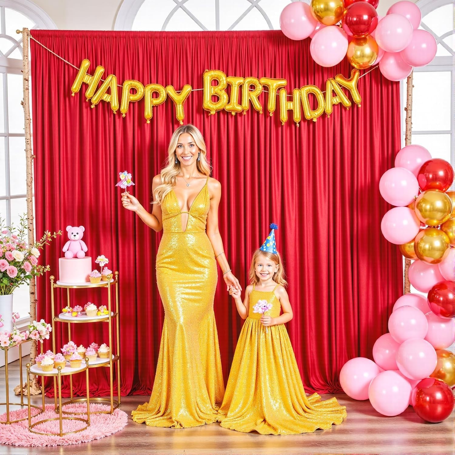 Red Birthday Party Photo Booth Curtain – 6 Panels