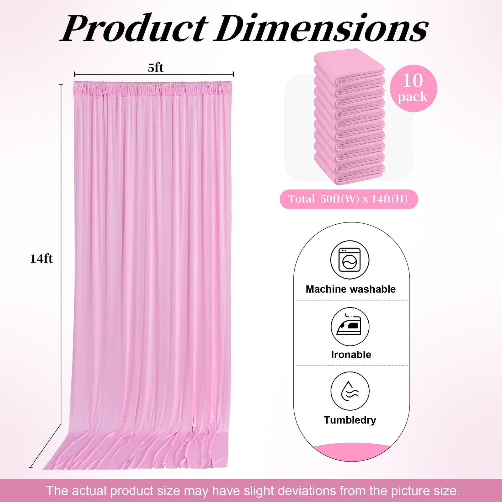 50ft x 14ft Pink Backdrop Curtains, 10 Panels 5′(W) x 14′(H), 10 panels, pink