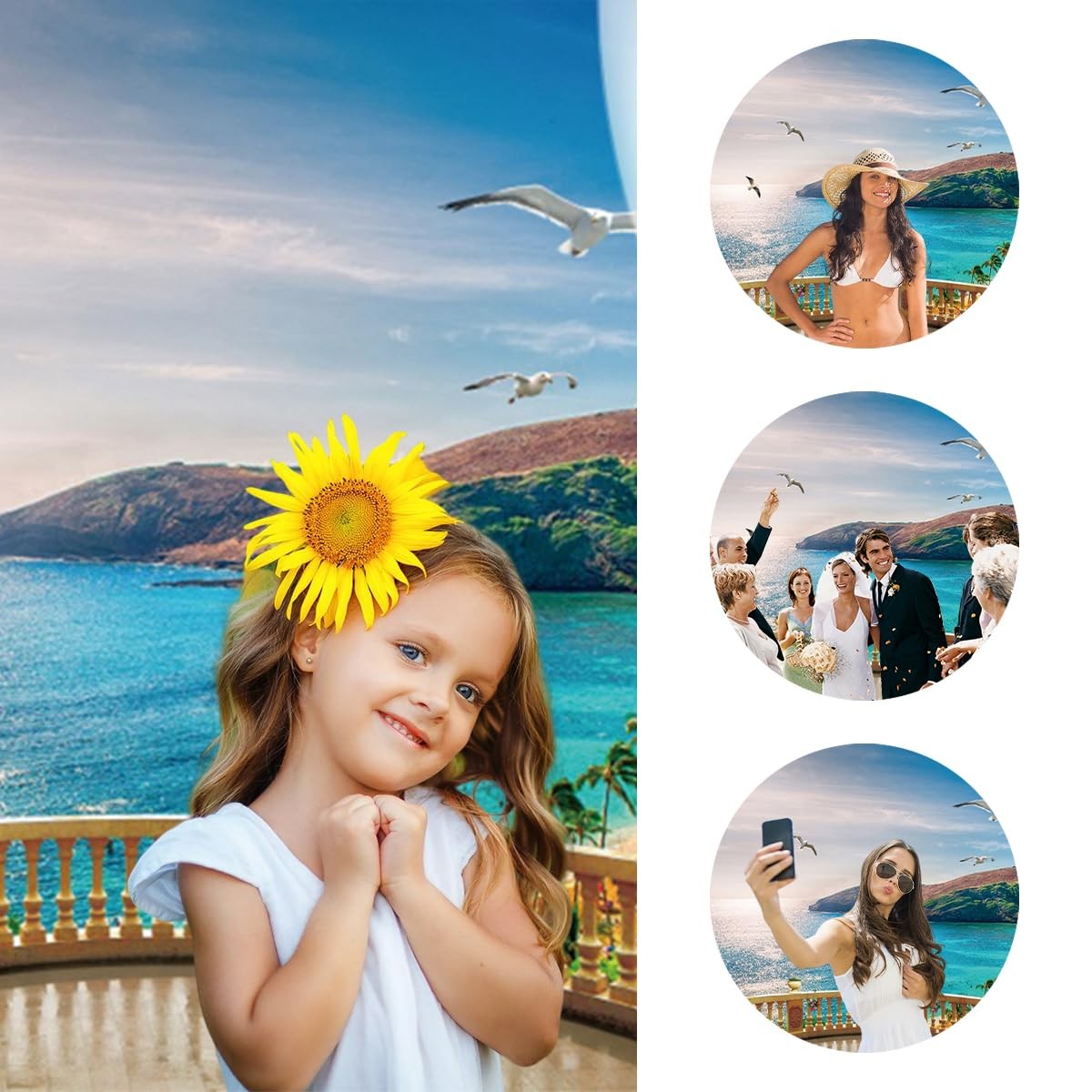 10x8ft Beach Backdrop Sunset Ocean Tropical Palm Tree Holiday Photography