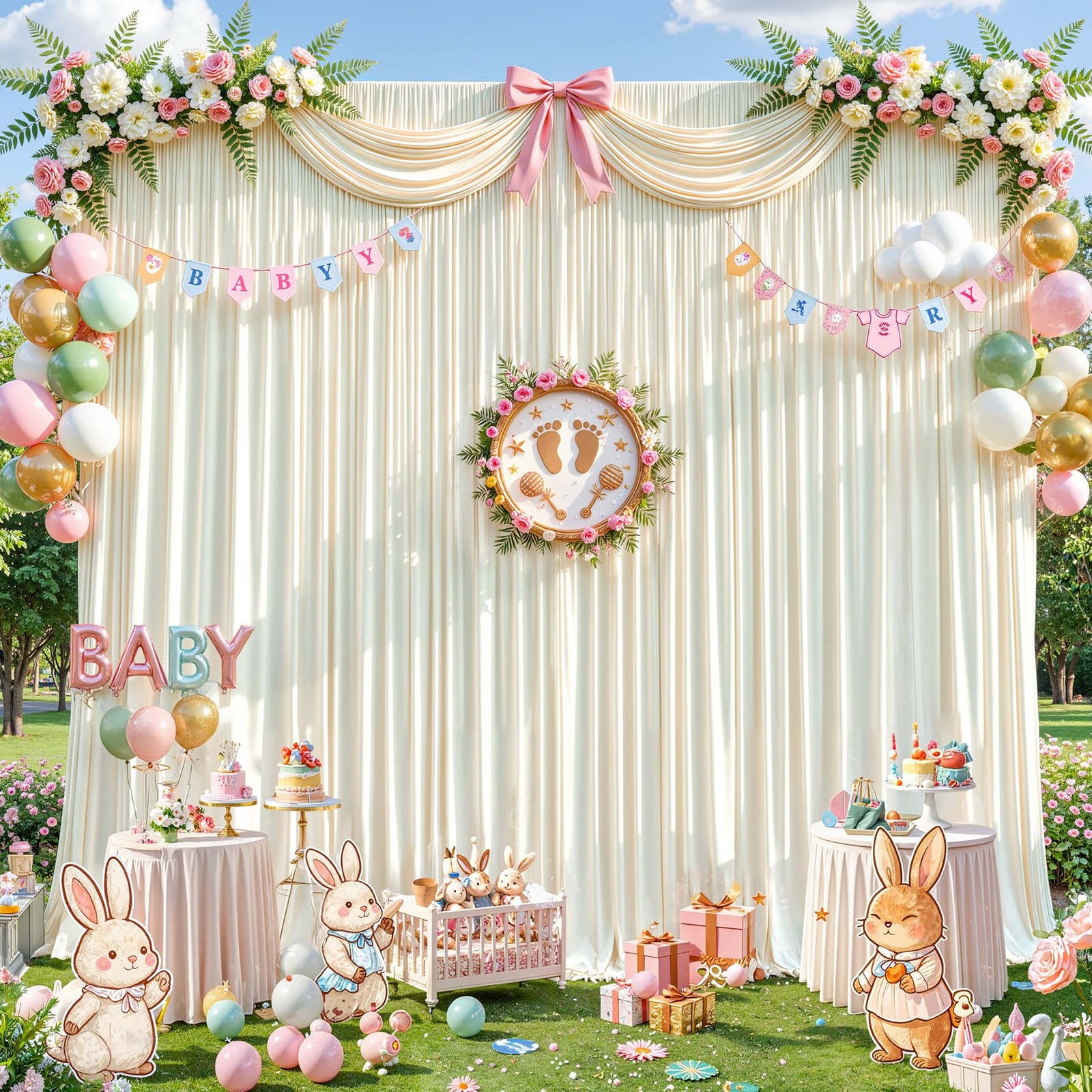2 PCS 5x12ft Ivory Backdrop Curtain Wrinkle Free Polyester Photo Background