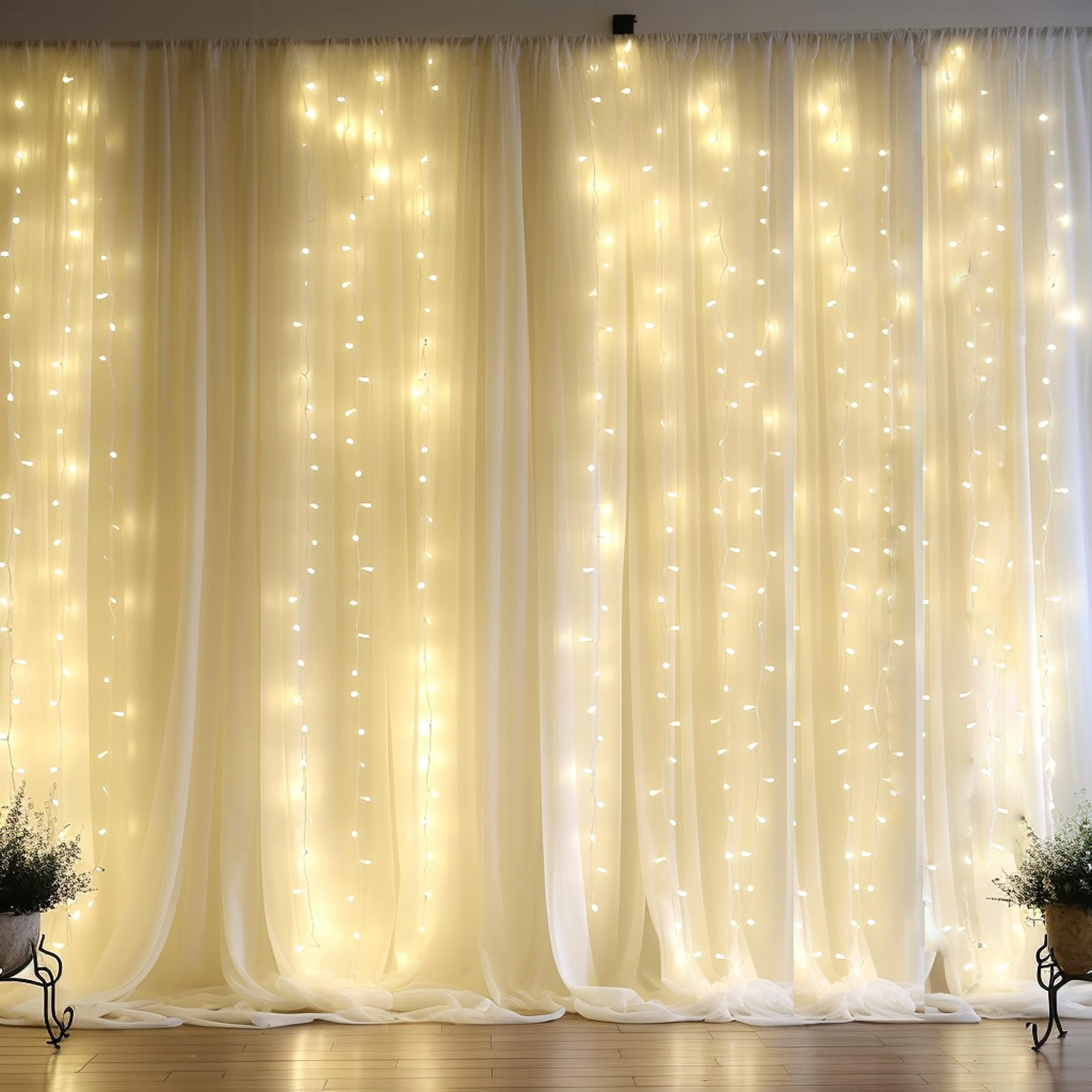 10x10ft Beige Chiffon Backdrop Curtain Lights Wedding Baby Shower Set