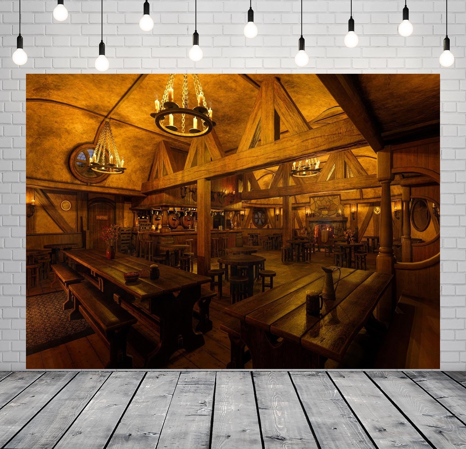 7x5ft Fabric Medieval Tavern Backdrop Vintage Tavern Inn Bar with Candle Ligh…