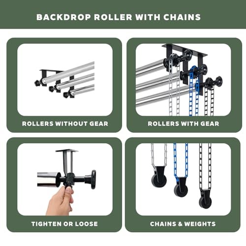 Photography Backdrop Roller System 3 Rollers 120″ Crossbars Wall Ceiling