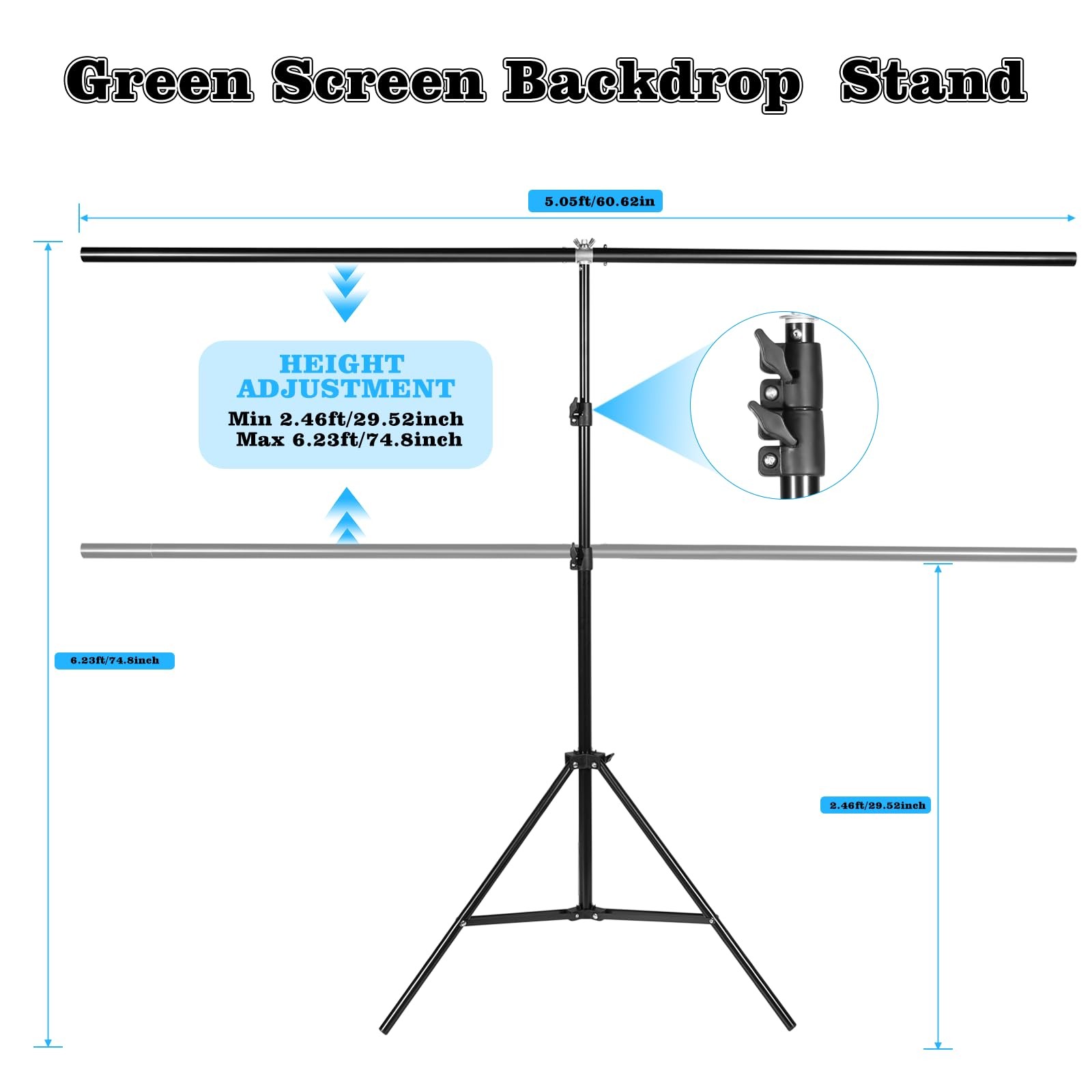 Green Screen Backdrop Kit Stand 6.5×5 Ft Portable Adjustable Clips Case