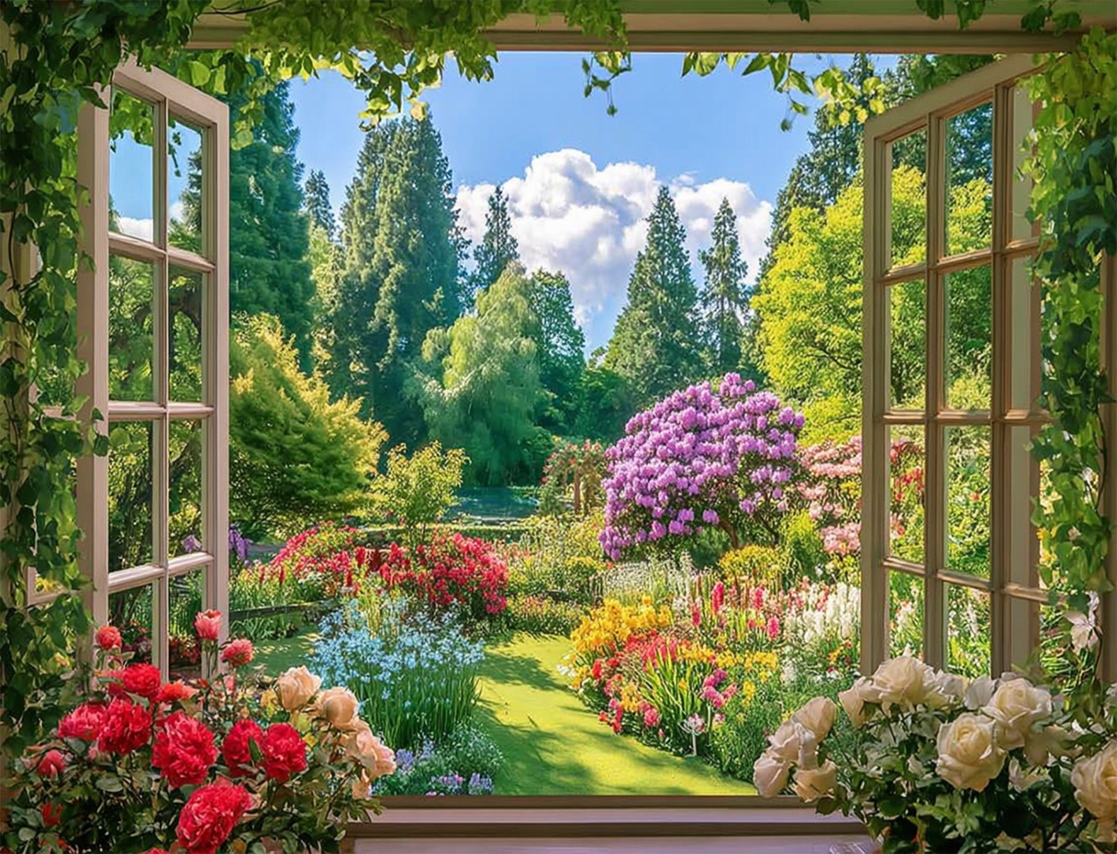 10x8ft Spring Summer Backdrop Garden Window Colorful Flower Photo Background