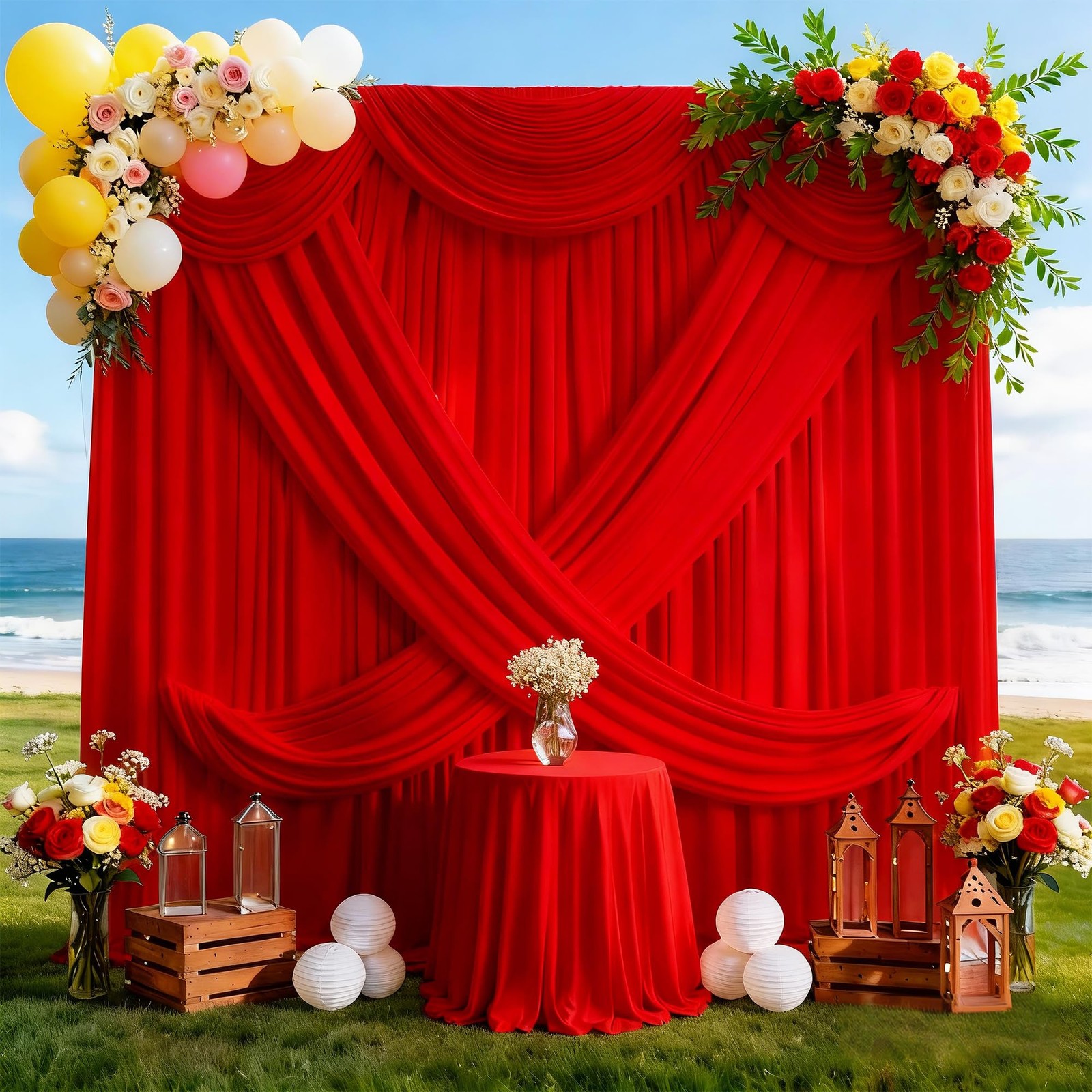 Red Backdrop Curtains For Party Polyester Wrinkle Free Drapes 5x10ft 2 Panels