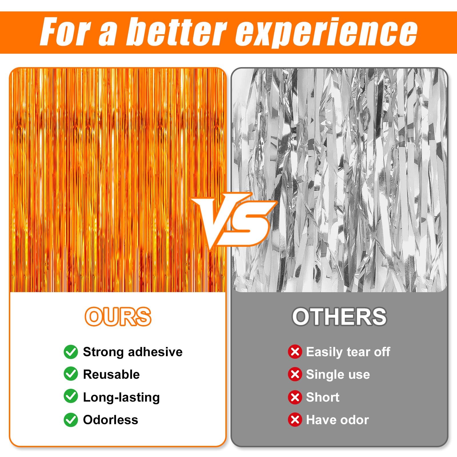 3 PCS Orange Foil Fringe Glitter Curtains Tinsel Backdrop Party 3.3×9.9 FT