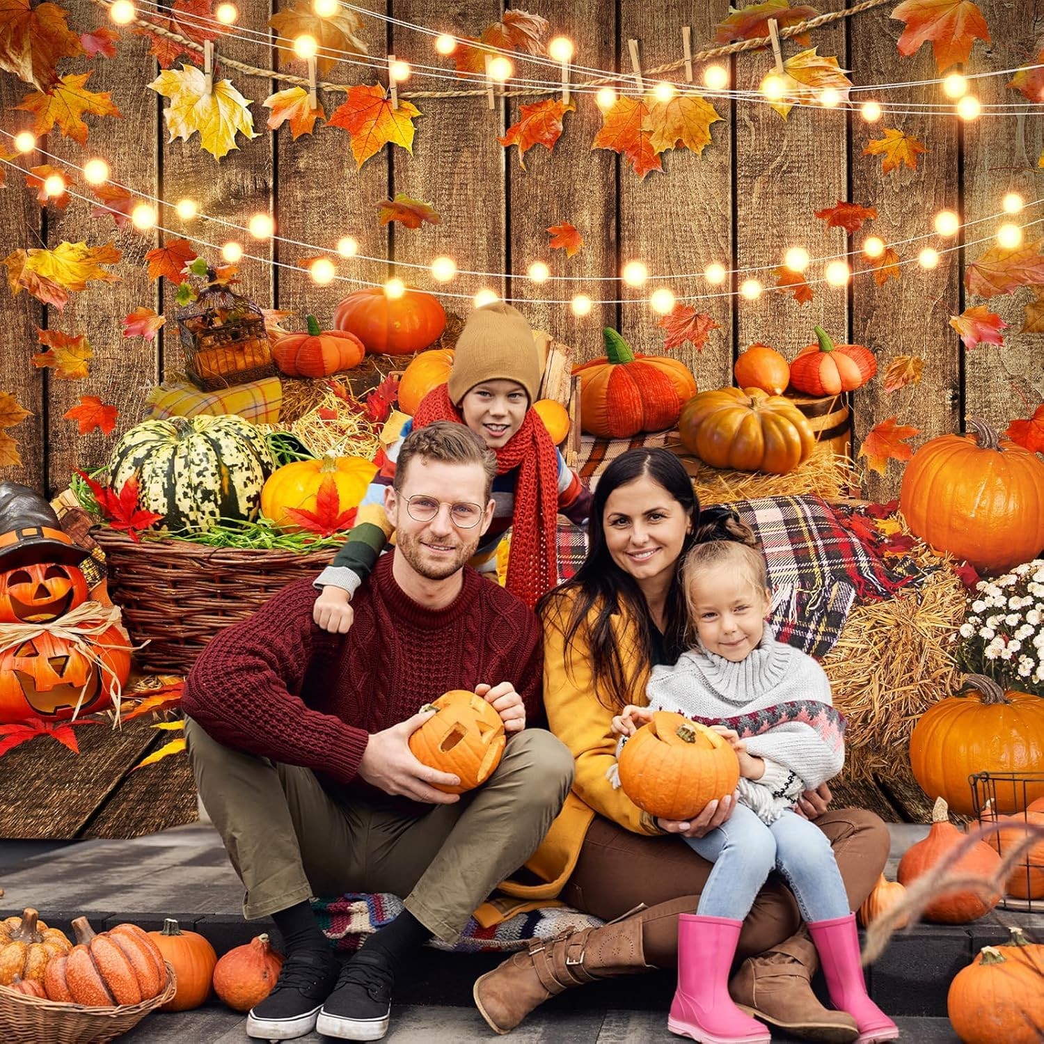 Fall Thanksgiving Photography Backdrop Wooden Floor Barn Harvest Photo Backgroun