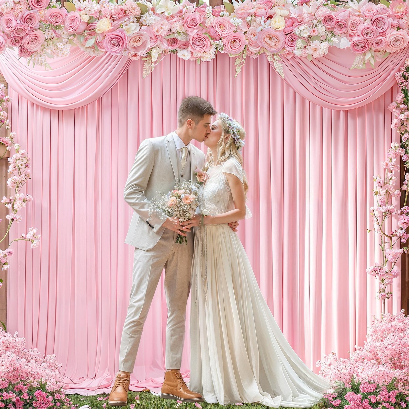 Best 8 x 10 ft Baby Pink Backdrop Curtains Photo Background Panels Wrinkle Free
