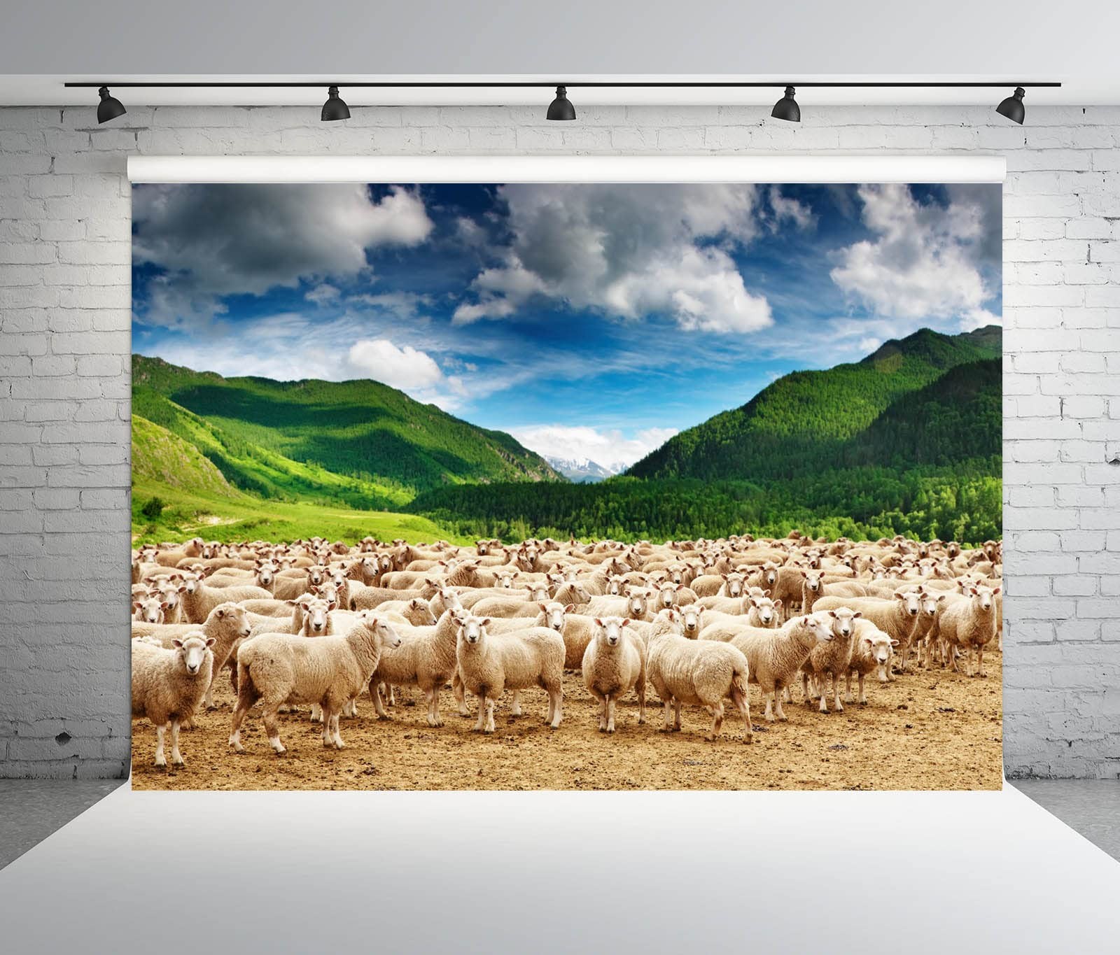 BELECO 7x5ft Fabric Rural Pasture Herd of Sheep Backdrop for 7x5FT, A13728