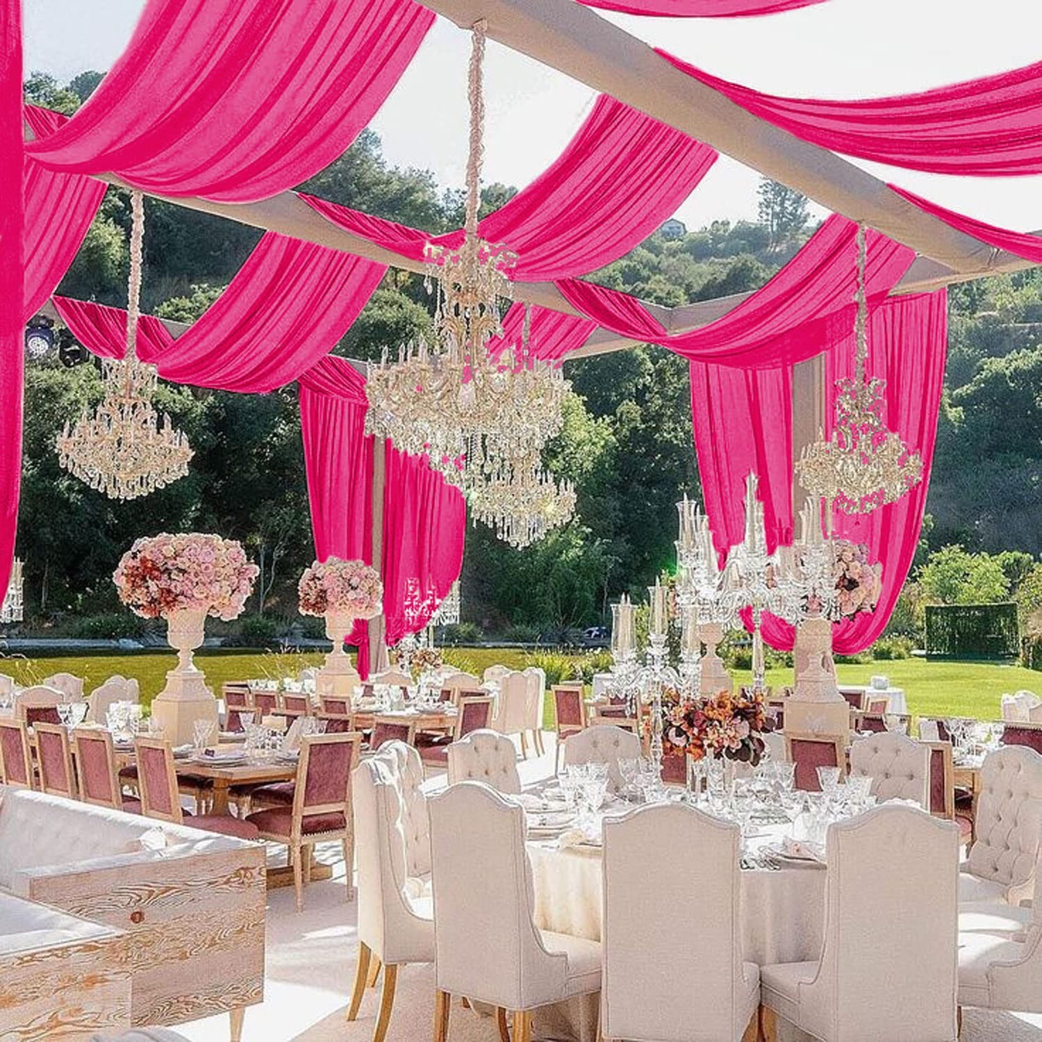 MODFUNS Wedding Ceiling Draping Hot Pink 60″W x 360″L (Pack of 4), Fuchsia