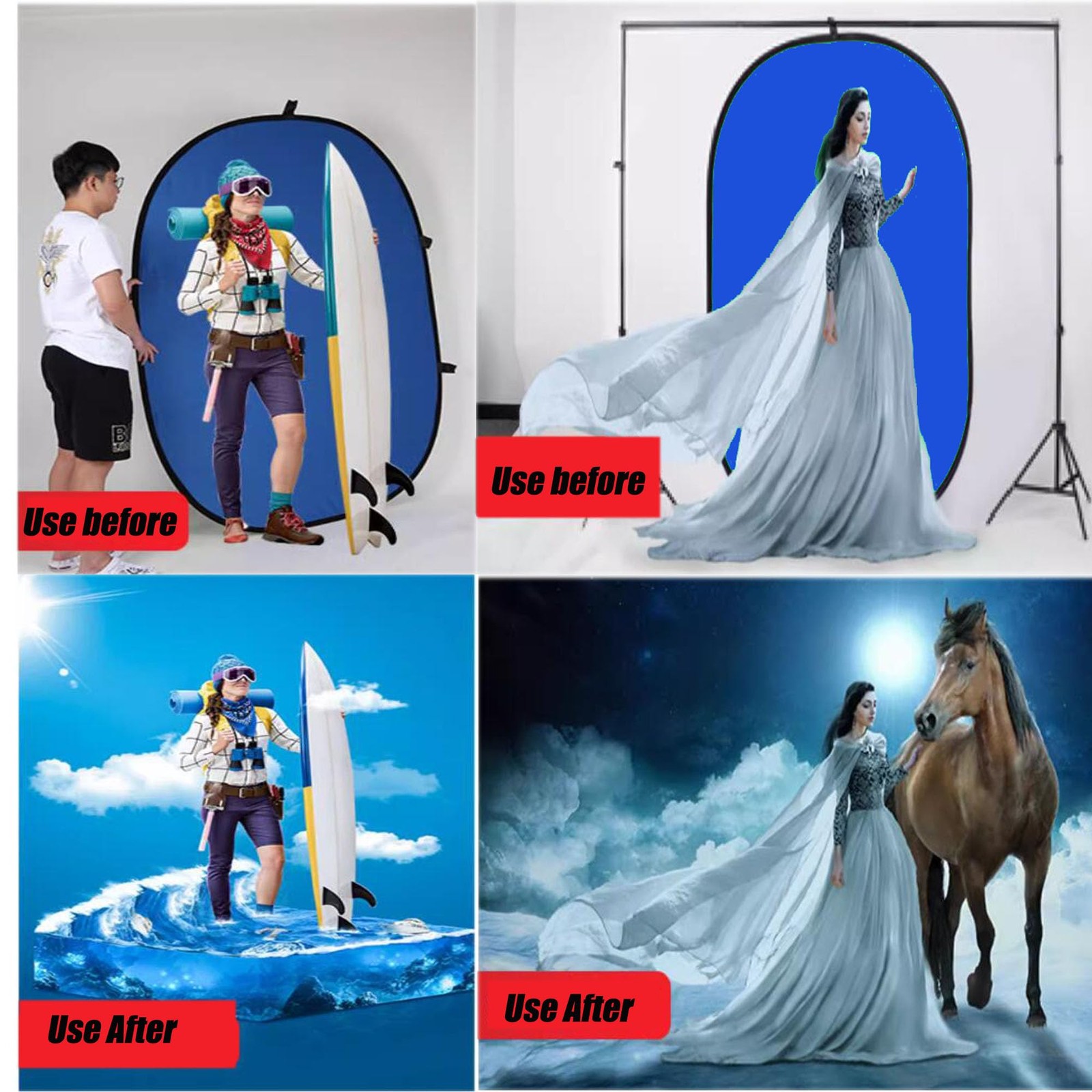 3.3x5ft/1×1.5m Chromakey Blue Grey Backdrop with 6.23ft Stand, 2-in-1 Blue Sc…