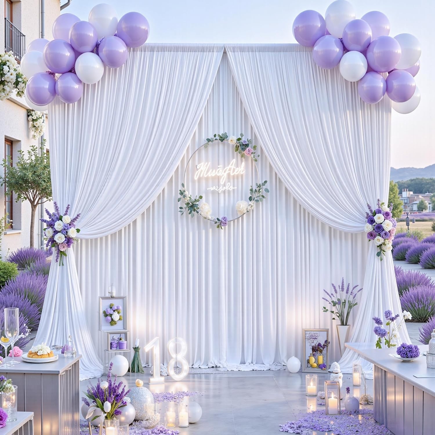 40 ft x 10 ft Wrinkle Free White Backdrop Curtain for Wedding Parties, Polyester