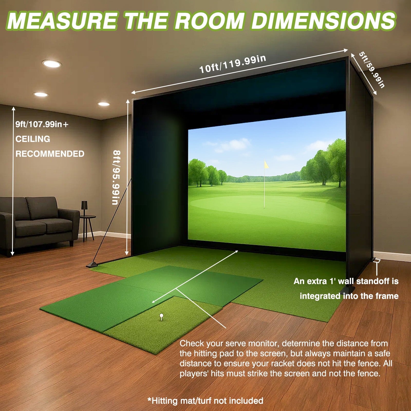 10 x 8 ft Golf Simulator Enclosure With Impact Screen Indoor Golf Training Cage