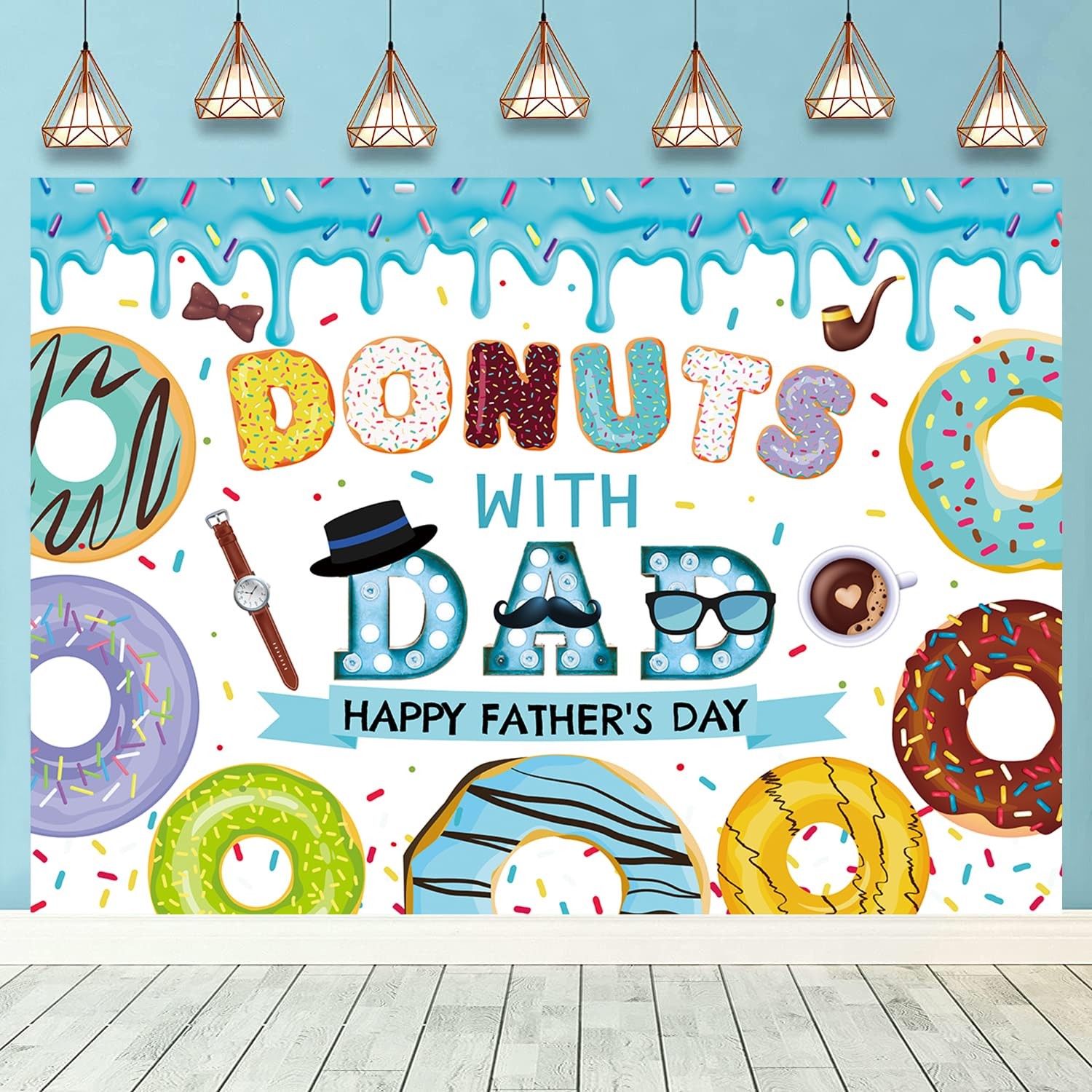 Father’s Day Backdrop for Photography Donuts with Dad Sprinkle Decorations Backg