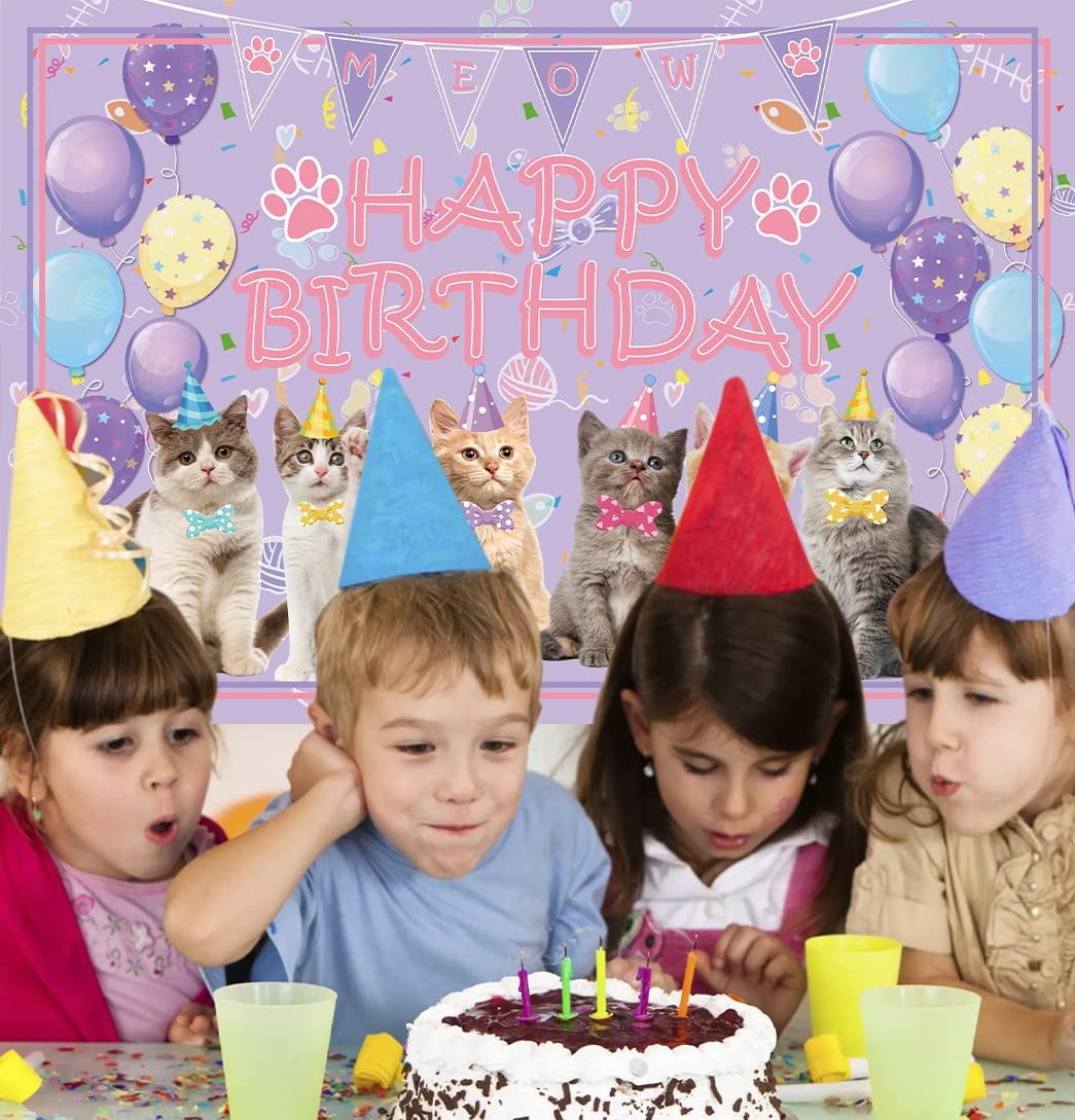 Cat Party Decoration Supplies – Happy Birthday 72 x 47 inches, Pink