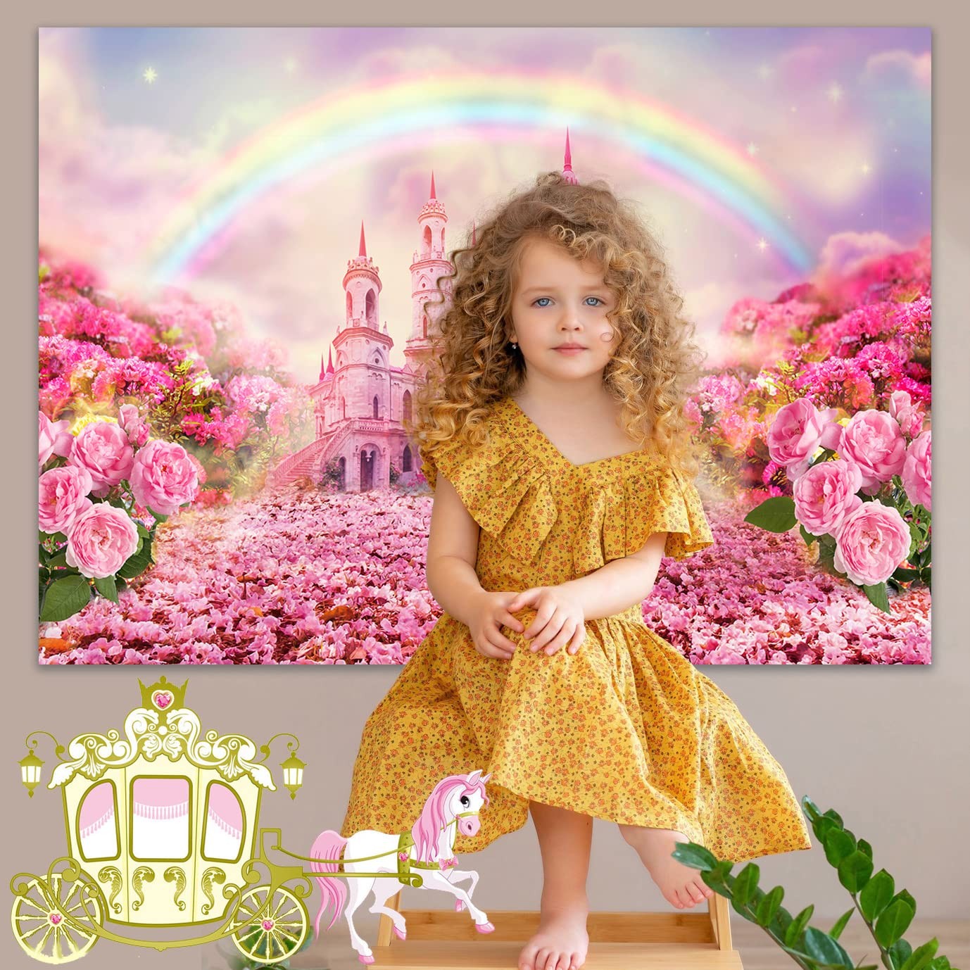 Pink Princess Castle Photography Backdrop for Birthday Baby Shower Newborn