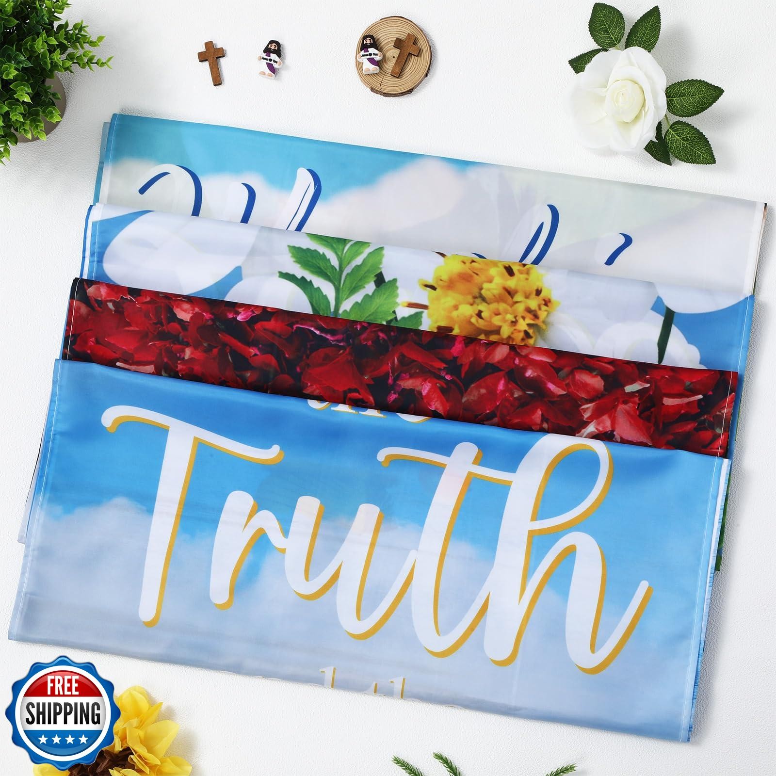 4Pcs Church Banners for Sanctuary Wall Welcome Inspirational Reli