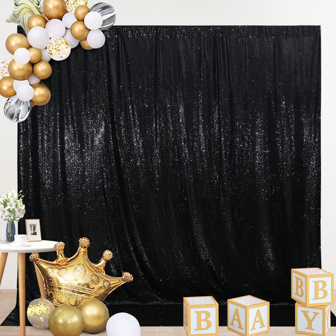 Black Sequin Backdrop, 6FT x 6FT, Thick, Glitter Curtain, Halloween, Party