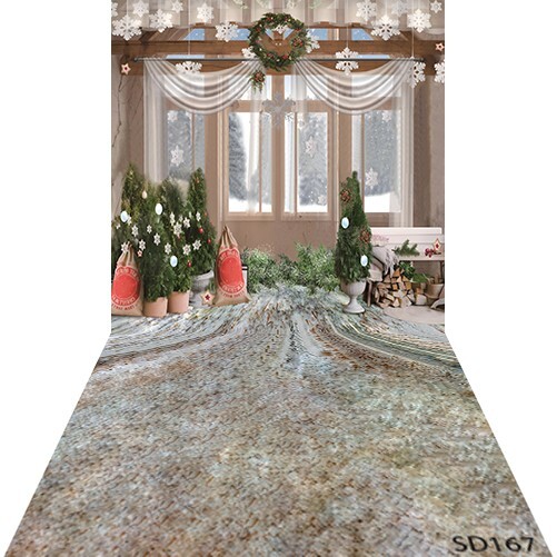 10’x20’CP Xmas Trees Window Scenic Microfiber Fabric background backdrop SD167