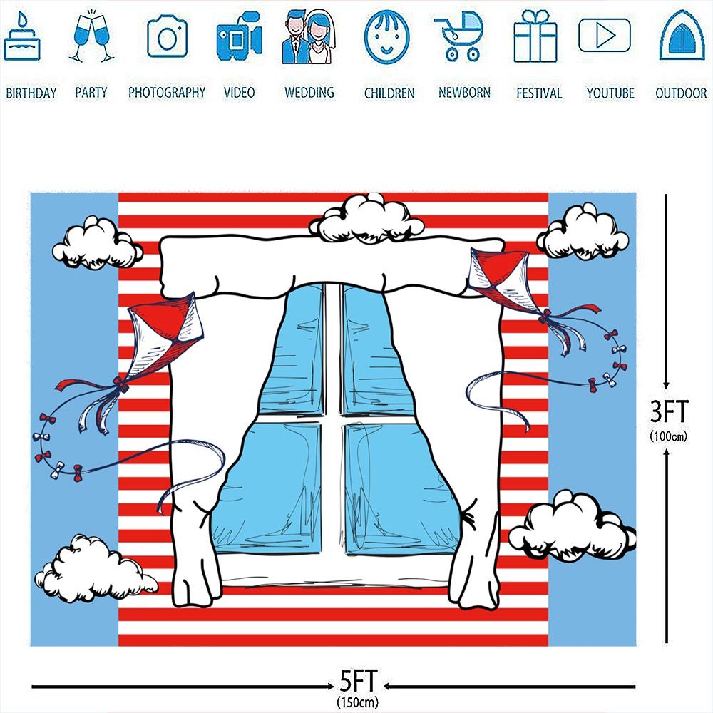 5x3ft Cartoon Window Backdrops for Photography Kids Birthday Party Background…