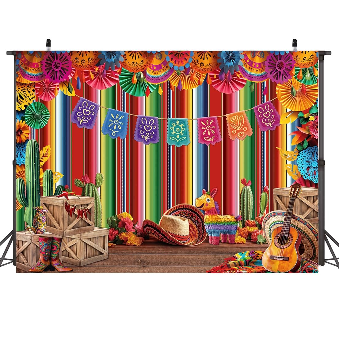7x5ft Mexican Fiesta Backdrop Paper Flowers Photography Background 331
