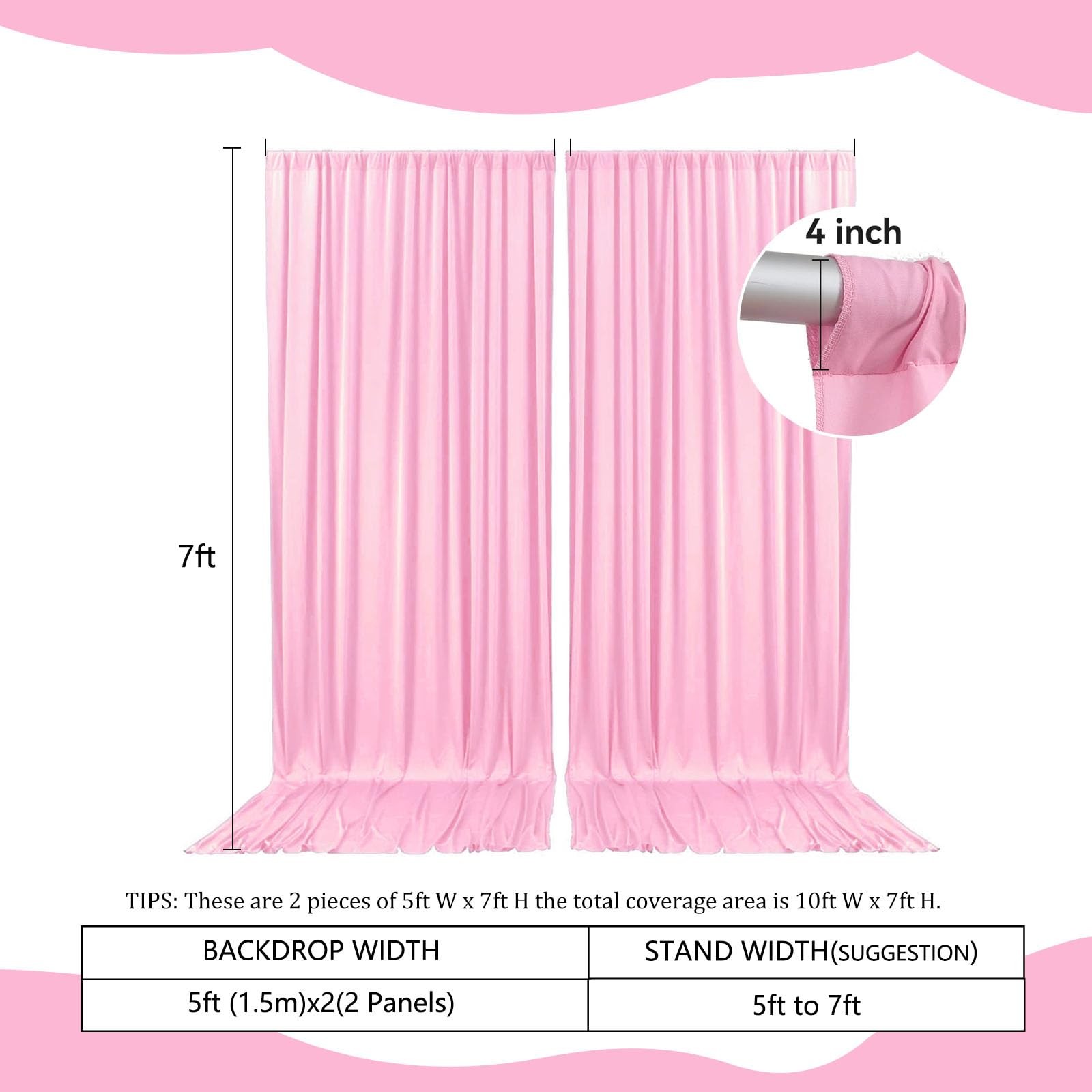 Best 2 Panels Rose Pink Backdrop Curtain, 10 x 7 Feet Background Curtains for