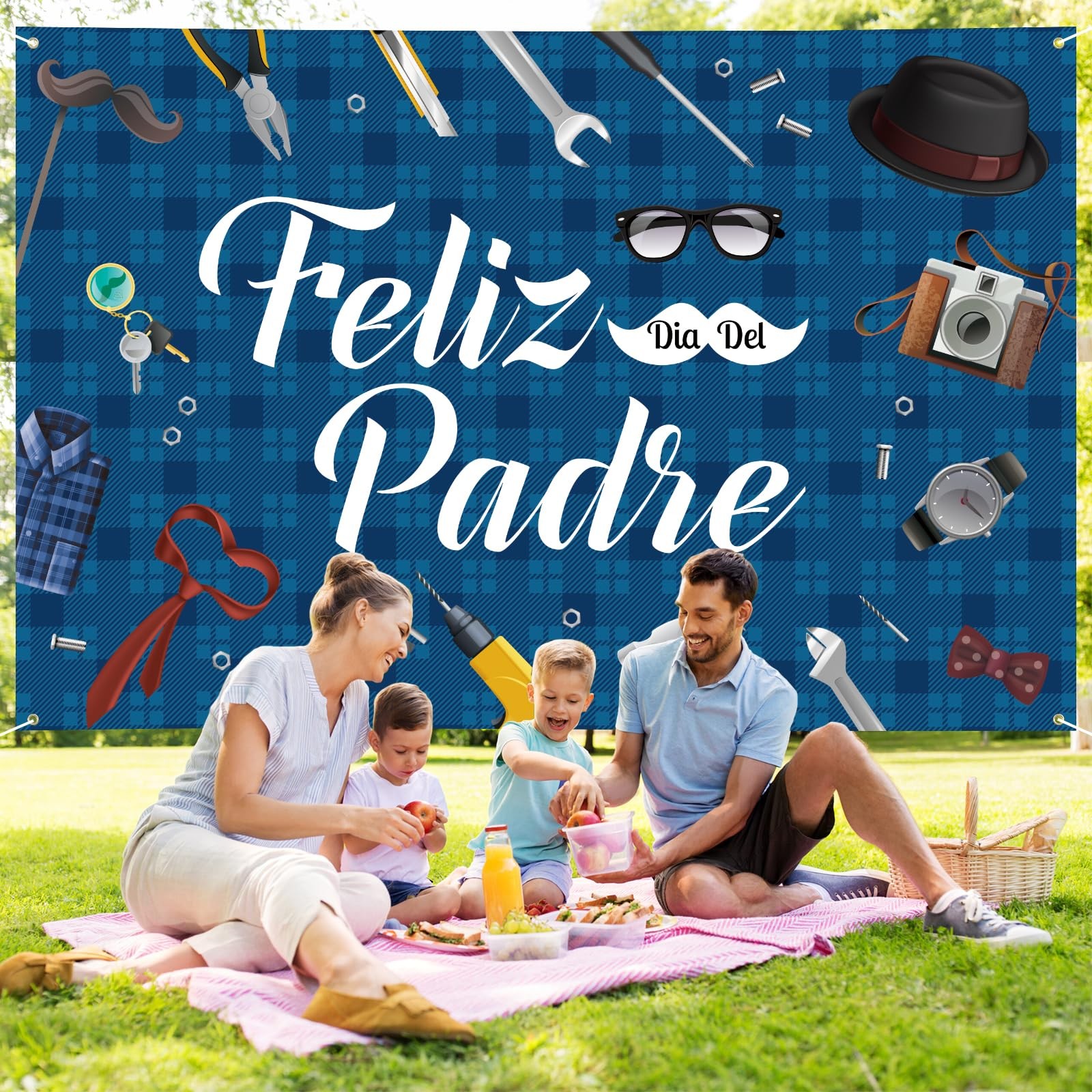 Large Fathers Day Banner Decorations 72″ X 48″ Feliz Día Del Padre Backdrop Span