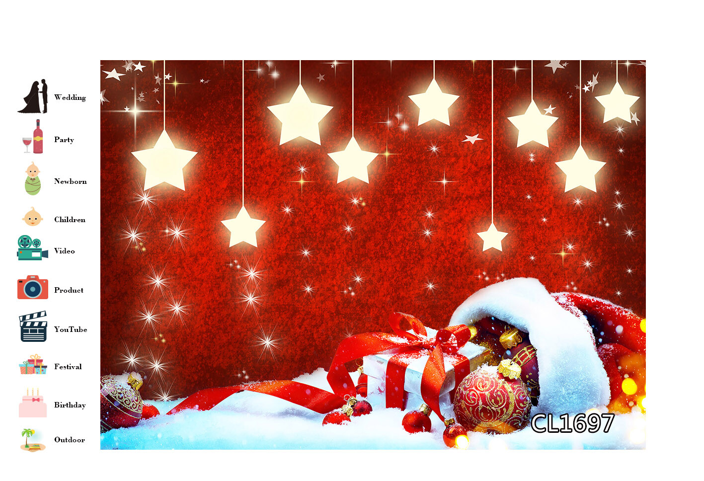 Golden Star Red Christmas Backdrop Xmas Ball Gifts Photo Background Studio Props