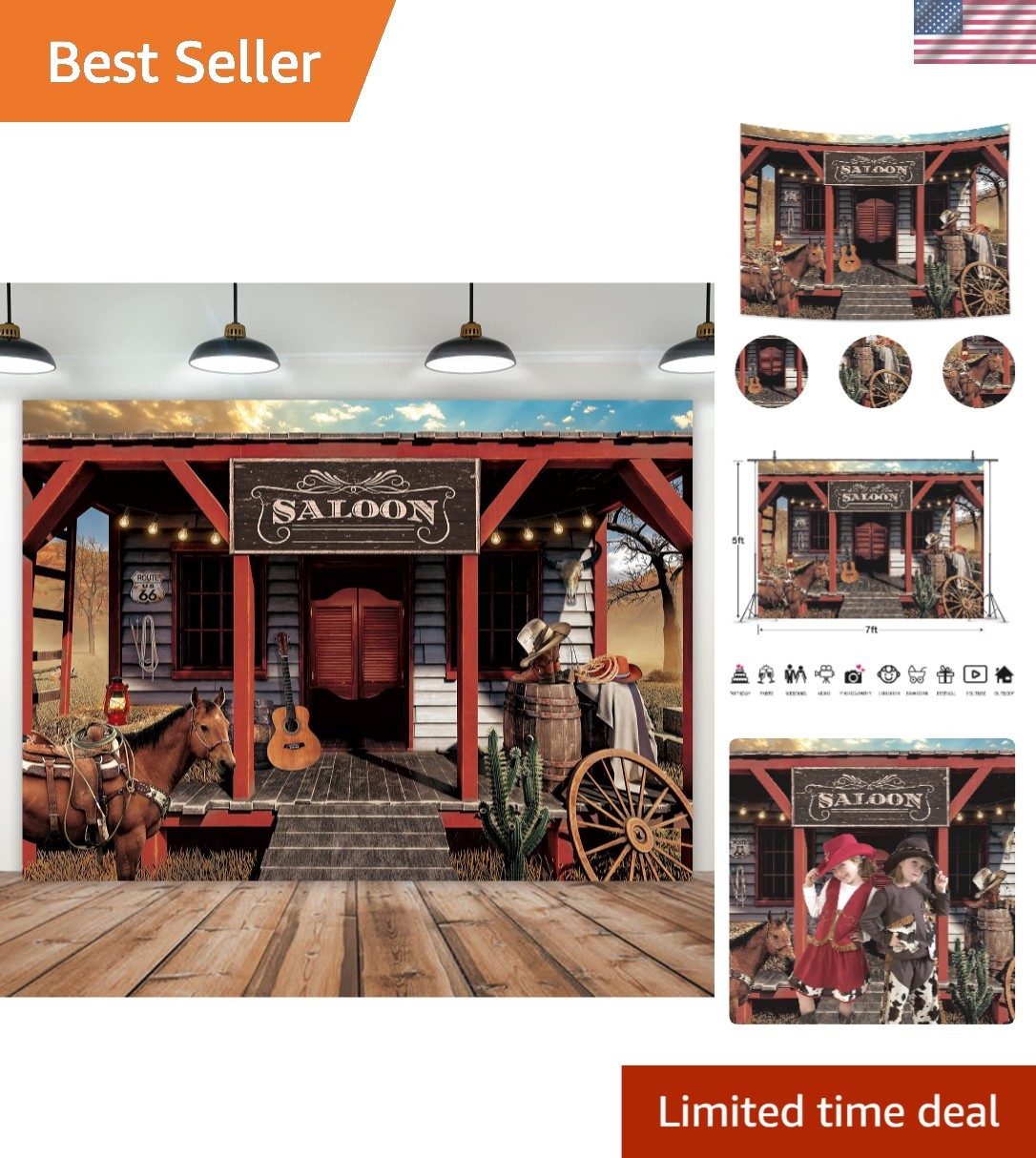 Unique 7x5ft Polyester Cowboy Saloon Backdrop – Ideal for Photography or Decor