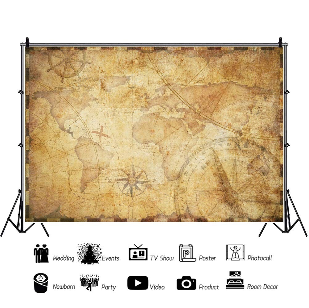 YongFoto 5x3ft Vintage Old Travel World Map Backdrop 5x3ft, NBK34468